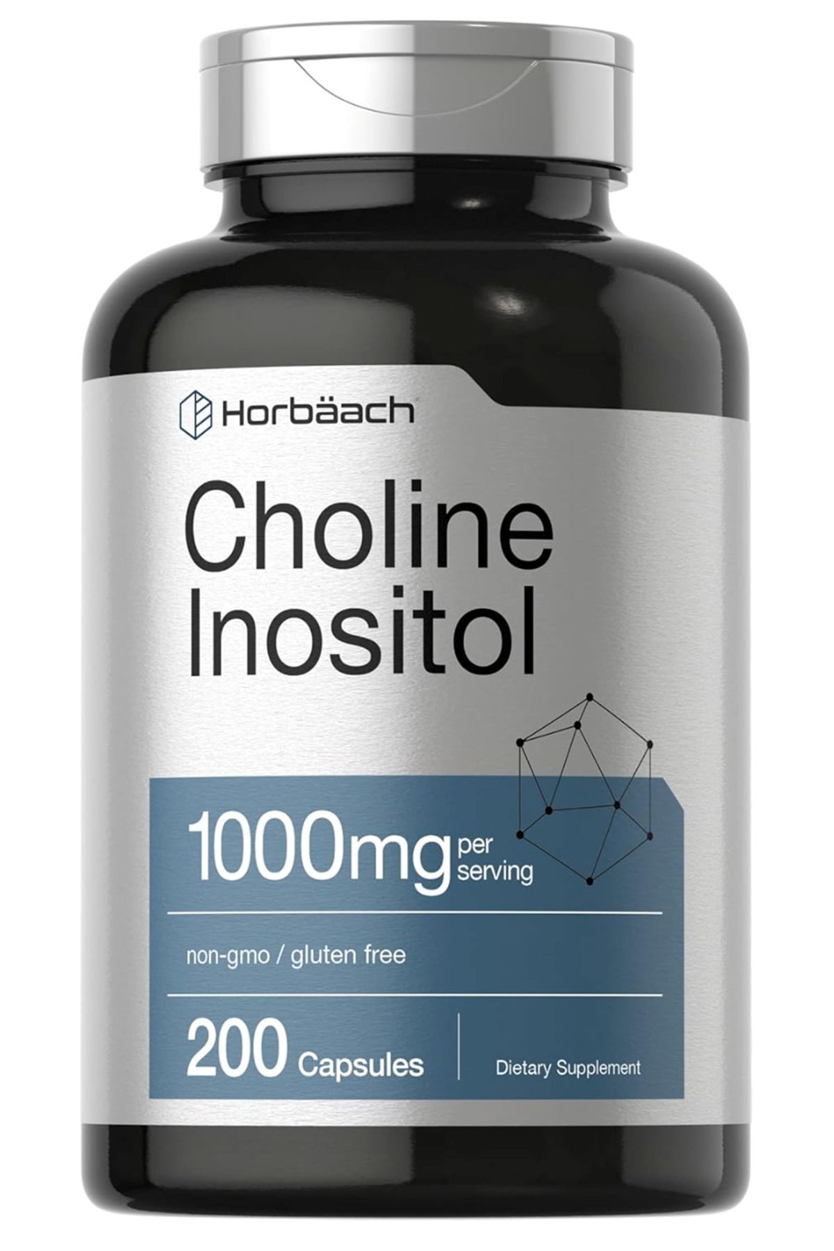 Horbaach Choline Inositol 1000mg 200 Capsules Non-GMO, Gluten Free