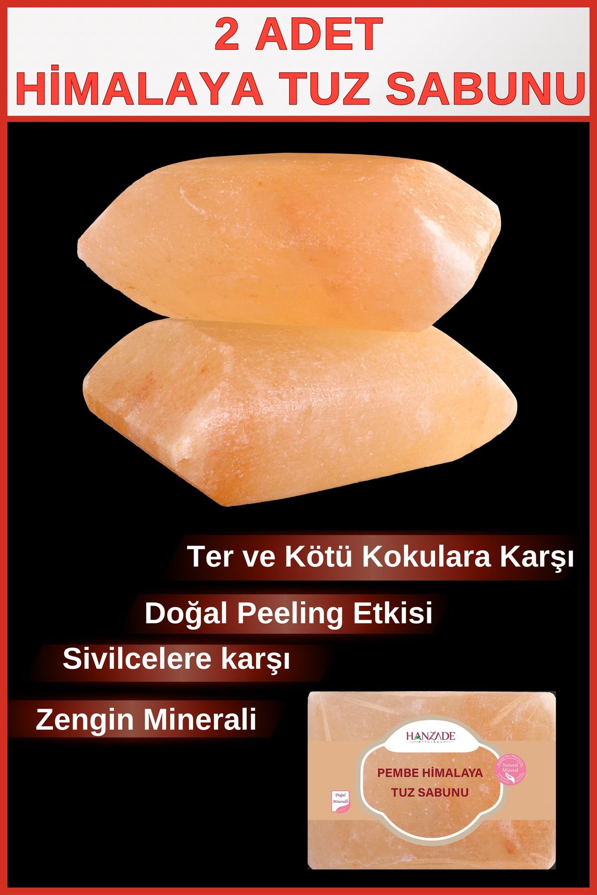 Hanzade Bitkisel Himalaya Tuz Sabunu 300-350 Gr x 2 Adet Zengin Mineralli Doğal Saf Pembe Himalaya Kaya Tuzu Sabunu