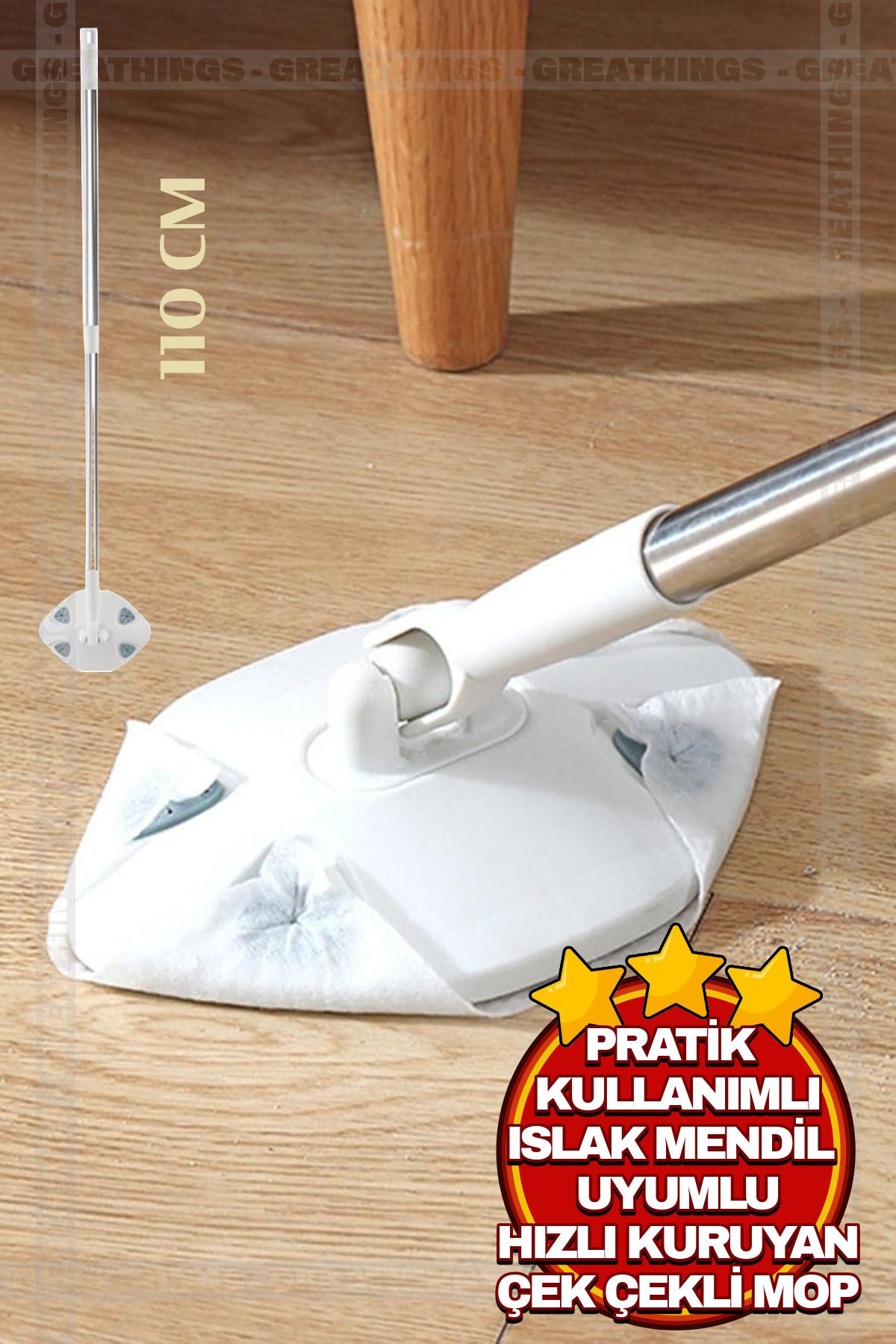 Greathings Pratik Kullanımlı Islak Mendil Uyumlu Hızlı Kuruma Sağlayan Çek Çekli Mop