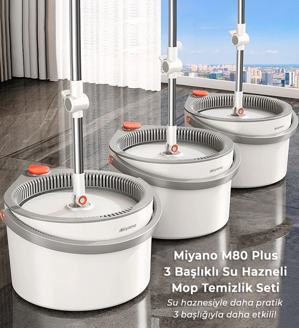 Miyano M80 Plus 3 Başlıklı Su Hazneli Mop Temizlik Seti - Fiyatı