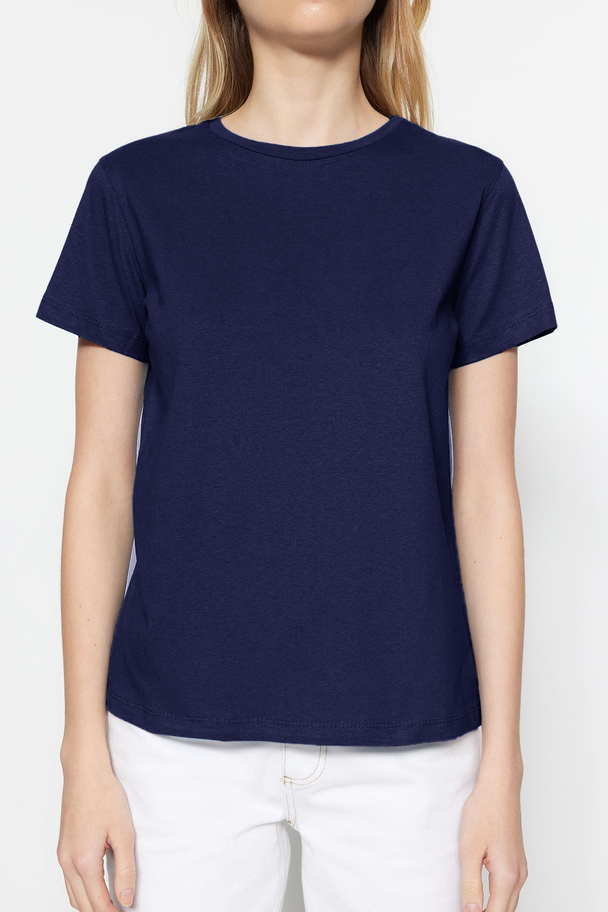  TRENDYOLM?LLA Bordo-Lacivert Basic %100 Pamuk Bisiklet Yaka 2li Paket ?rme T-Shirt