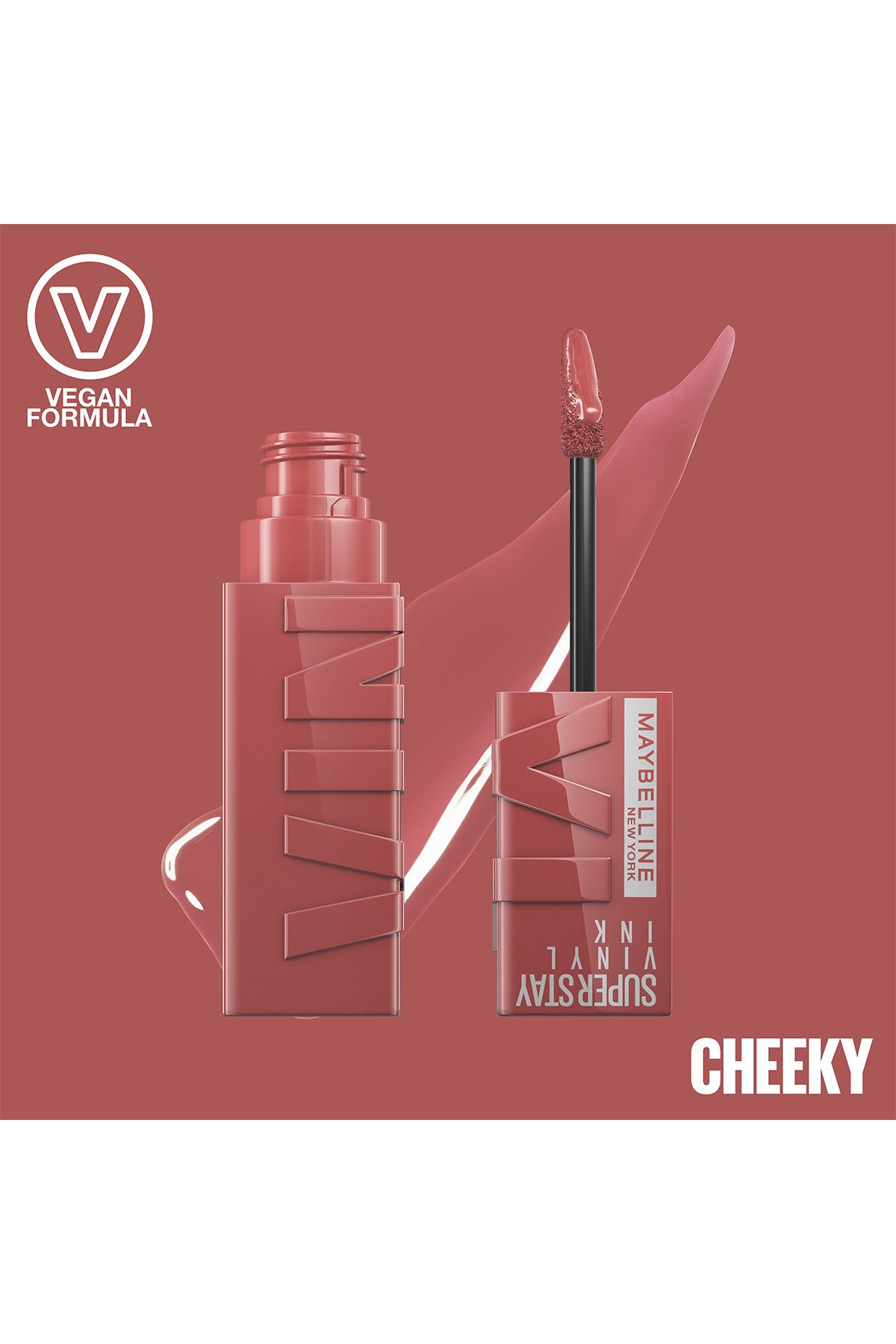 Maybelline New York-Super Stay Vinyl Ink - Shiny Lipstick, Long Lasting, Tinted Peach Liquid, Cheeky 35 3