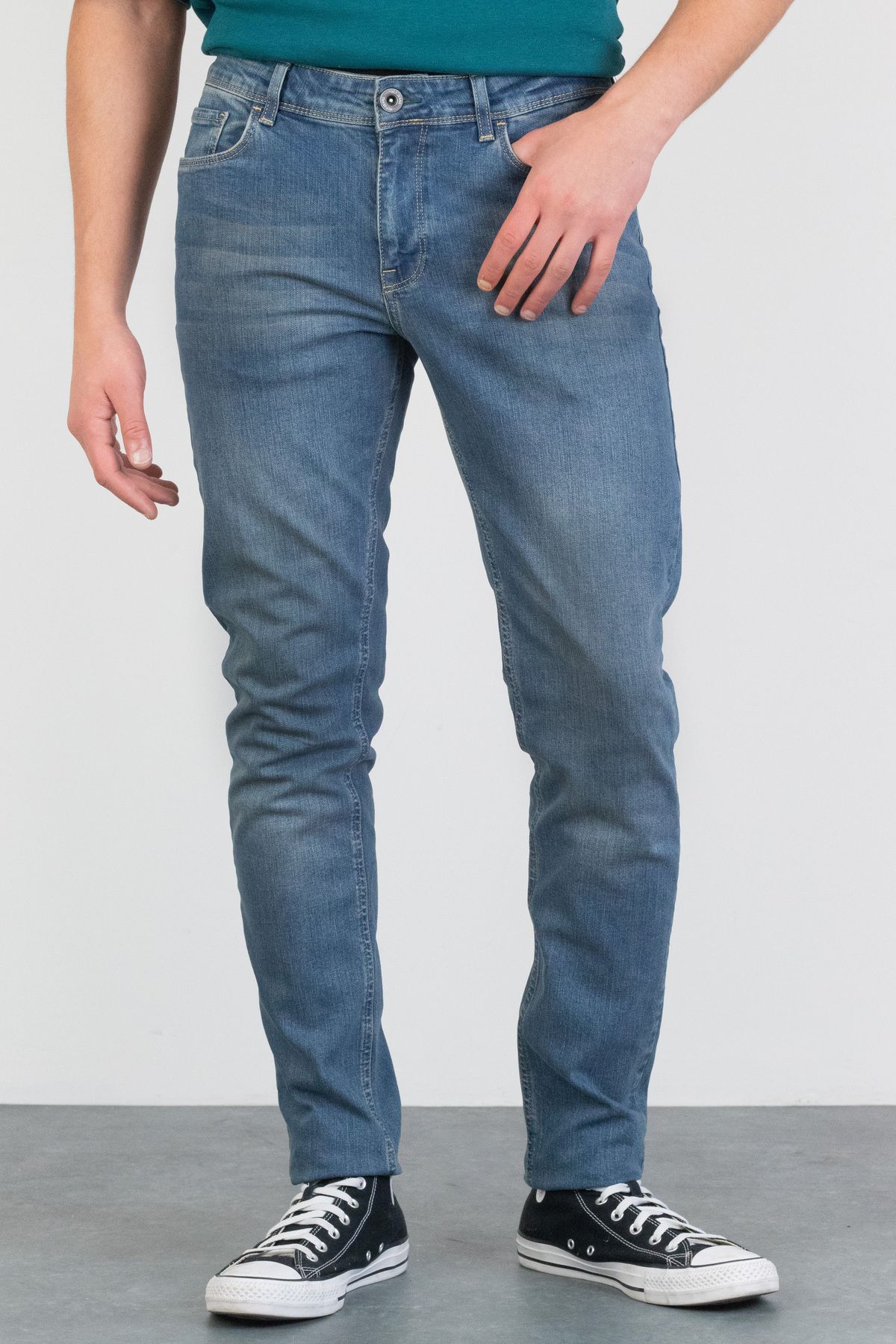 HLT JEANS-Hellblaue, geschliffene Slim-Fit-Denim-Jeans für Herren, Jeanshose Hlthe001943a 5