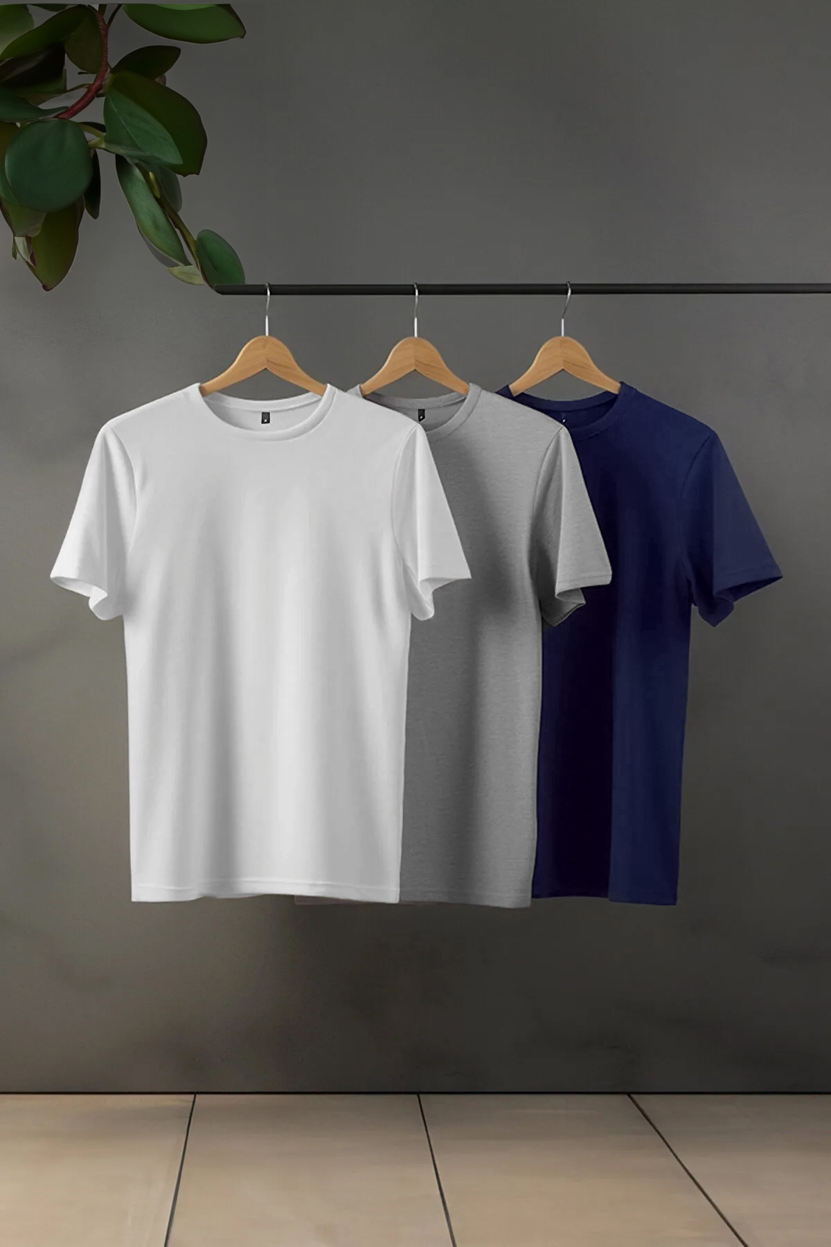 Trendyolmilla Man Unisex Lacivert-Gri-Ekru 3'lü Paket Siyah Slim/Dar Kesim Basic %100 Pamuk T-Shirt TMNSS19BO0007
