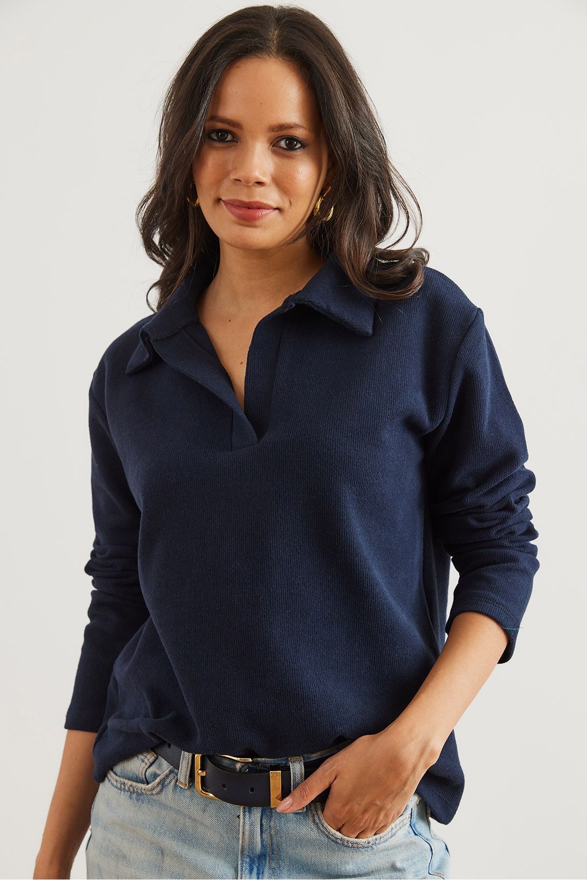 Olalook-Γυναικεία μπλούζα Navy Blue Polo Neck Thessaloniki BLZ- 19002810 4