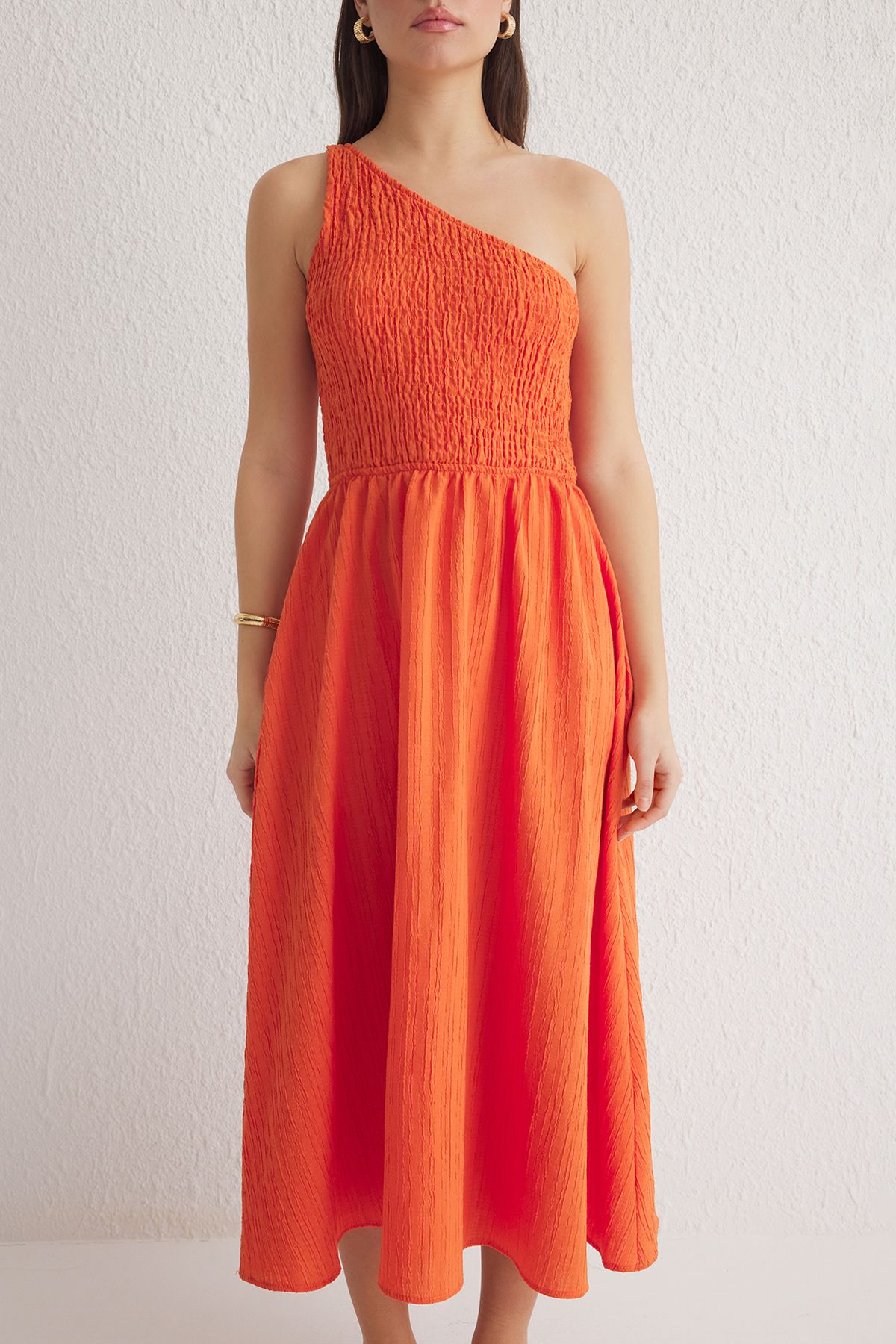 Trendyol Collection-Orange Straight Midi Woven Dress Twoss23El01830 3