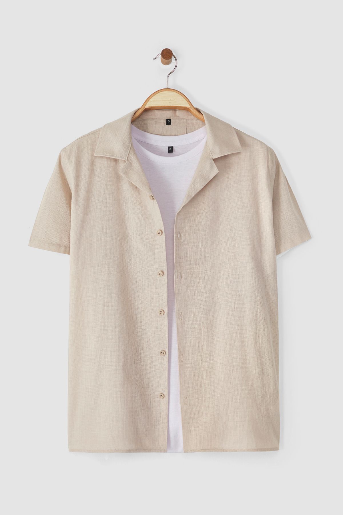 Trendyol Collection-Unisex Mink Linen Look Short Sleeve Shirt - Relaxed Fit Tmnss23Go00064 6