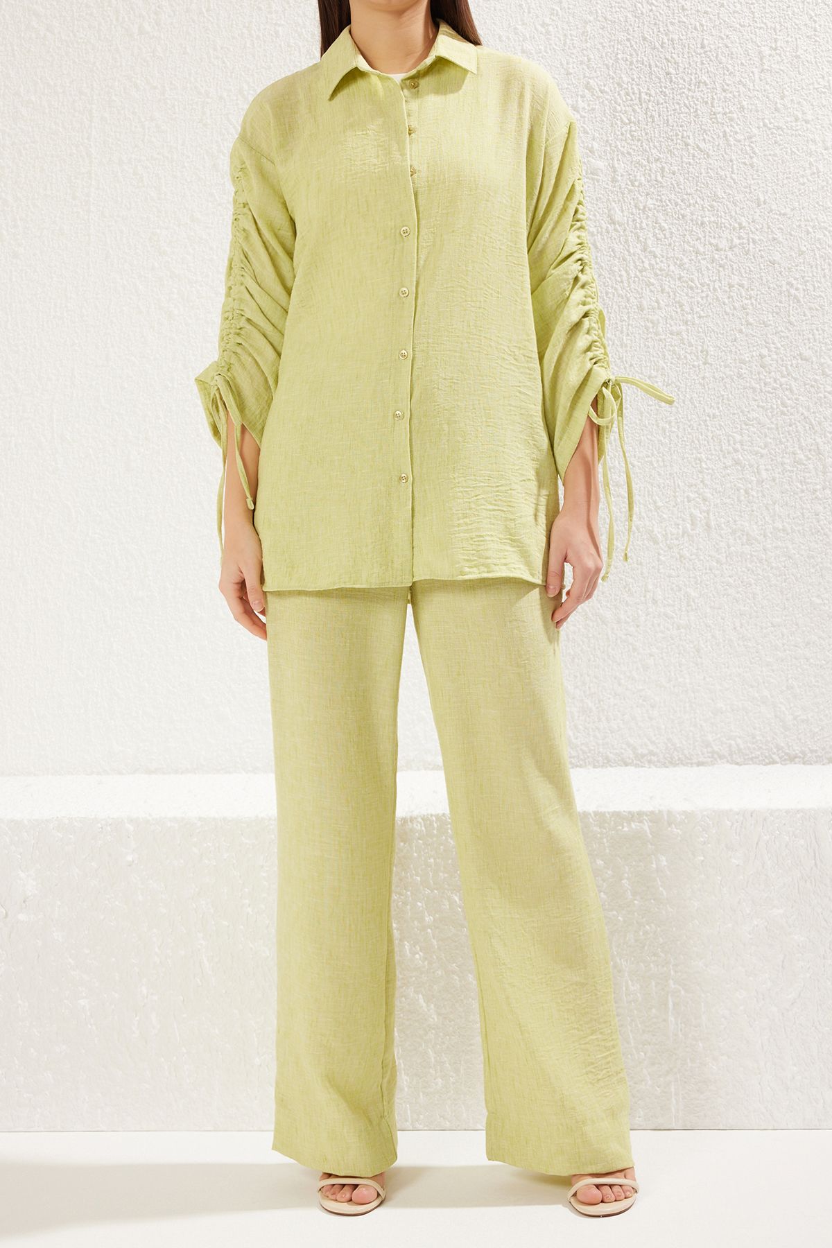 Trendyol Modest-Light Green Linen Look Drawstring Detailed Woven Bottom-Top Suit Tctss25Us00017 2