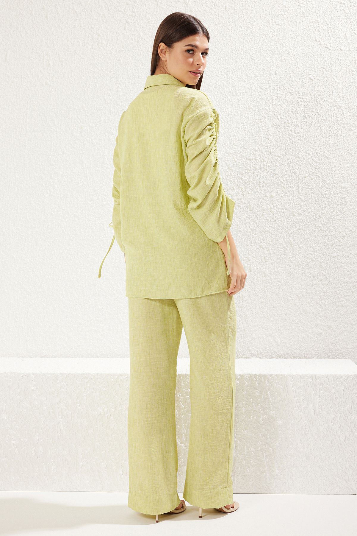 Trendyol Modest-Light Green Linen Look Drawstring Detailed Woven Bottom-Top Suit Tctss25Us00017 5