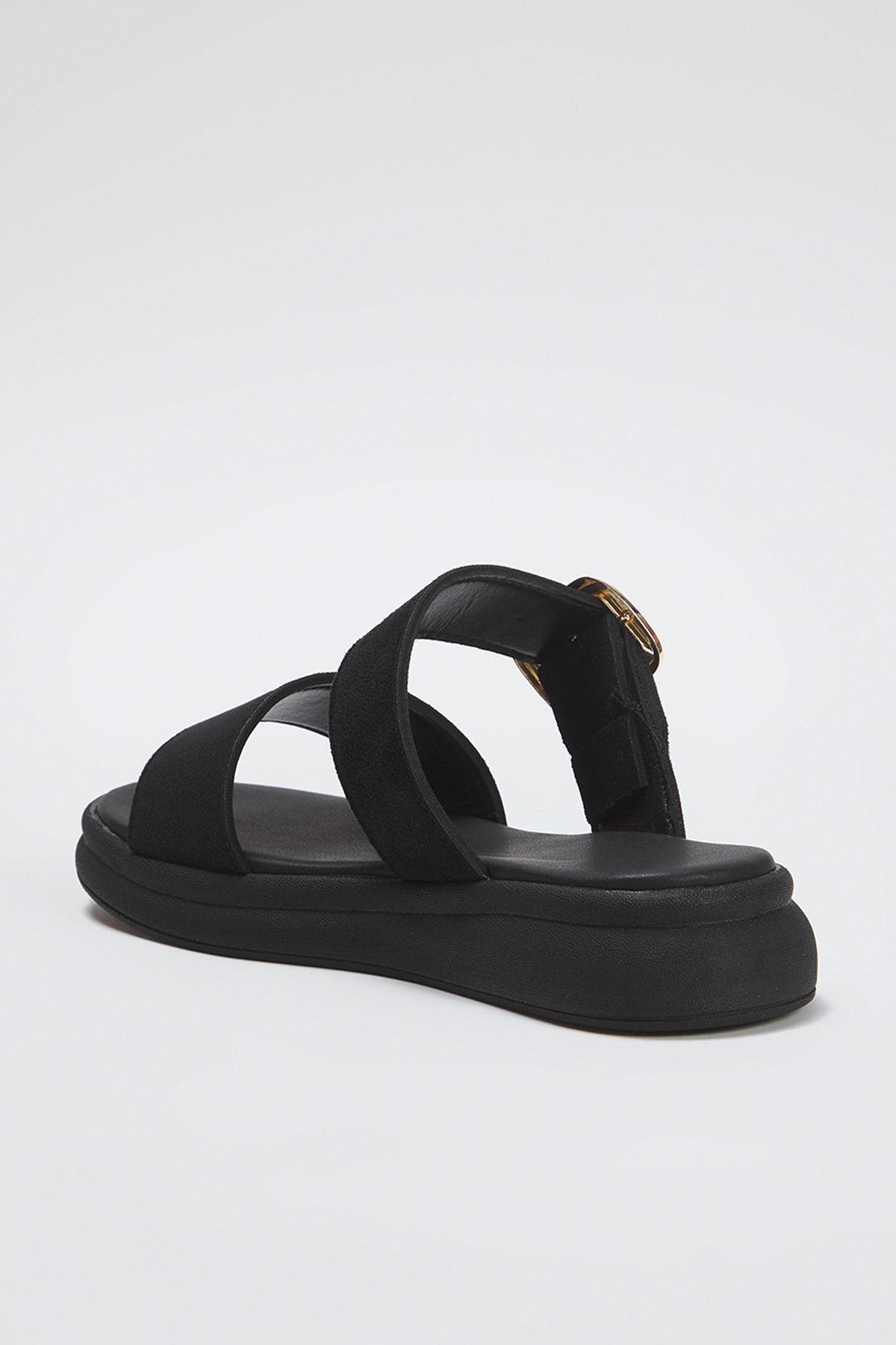 TRENDYOL SHOES-Black Suede Gold Buckle Flat Women's Slippers Takss25Te00006 6