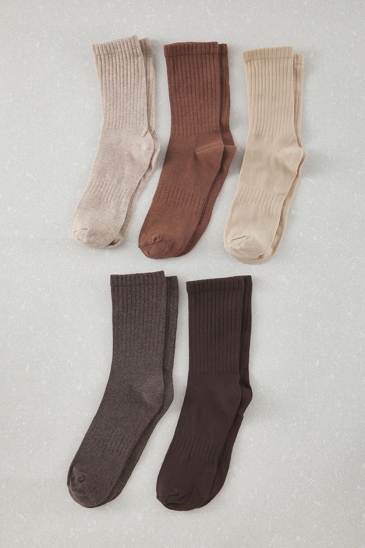 Trendyol Collection-Braune, strukturierte 5-teilige College-Socken aus Baumwolle für Unisex – TMNAW25CO00011 1