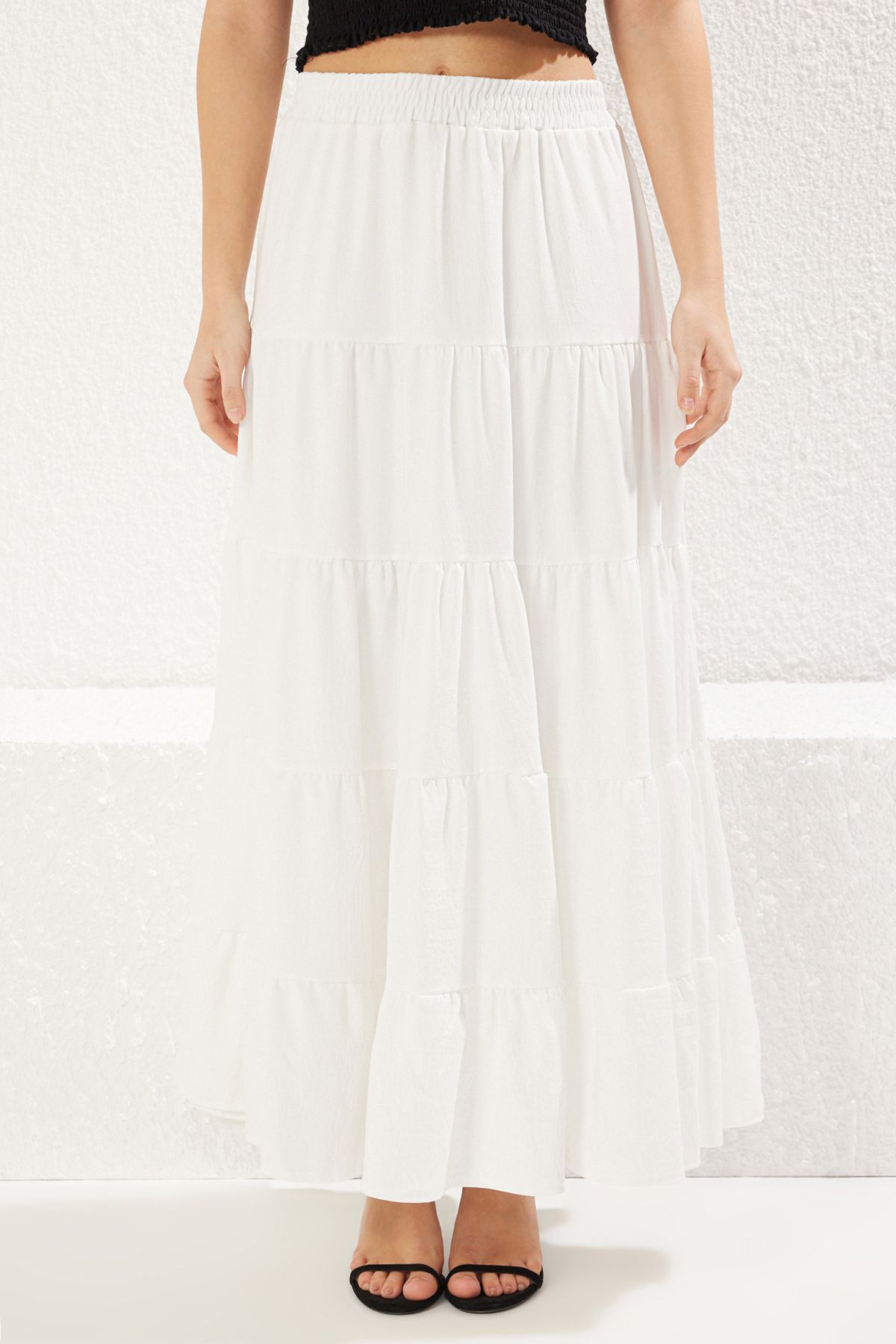 Trendyol Collection-Weißer Baumwoll-Strukturstoff Maxi-Länge gewebter Bohemian-Rock TWOSS25ET00029 2