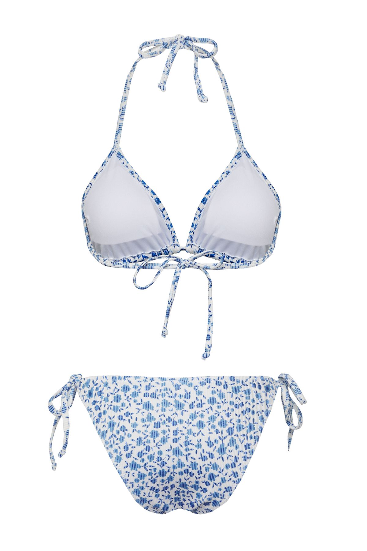 Trendyol Collection-Blau-Mehrfarbenes*St-Bikini-Set mit Blumenmuster, Dreiecksbindung und strukturierter, normaler Taille 9