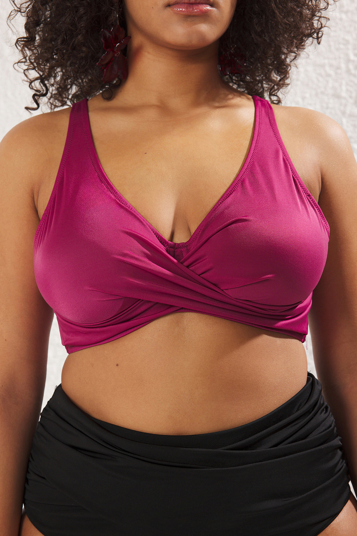 Trendyol Curve-Lila Deep V összegyűjtött nagyméretű bikinifelső TBBSS23CT00011 3