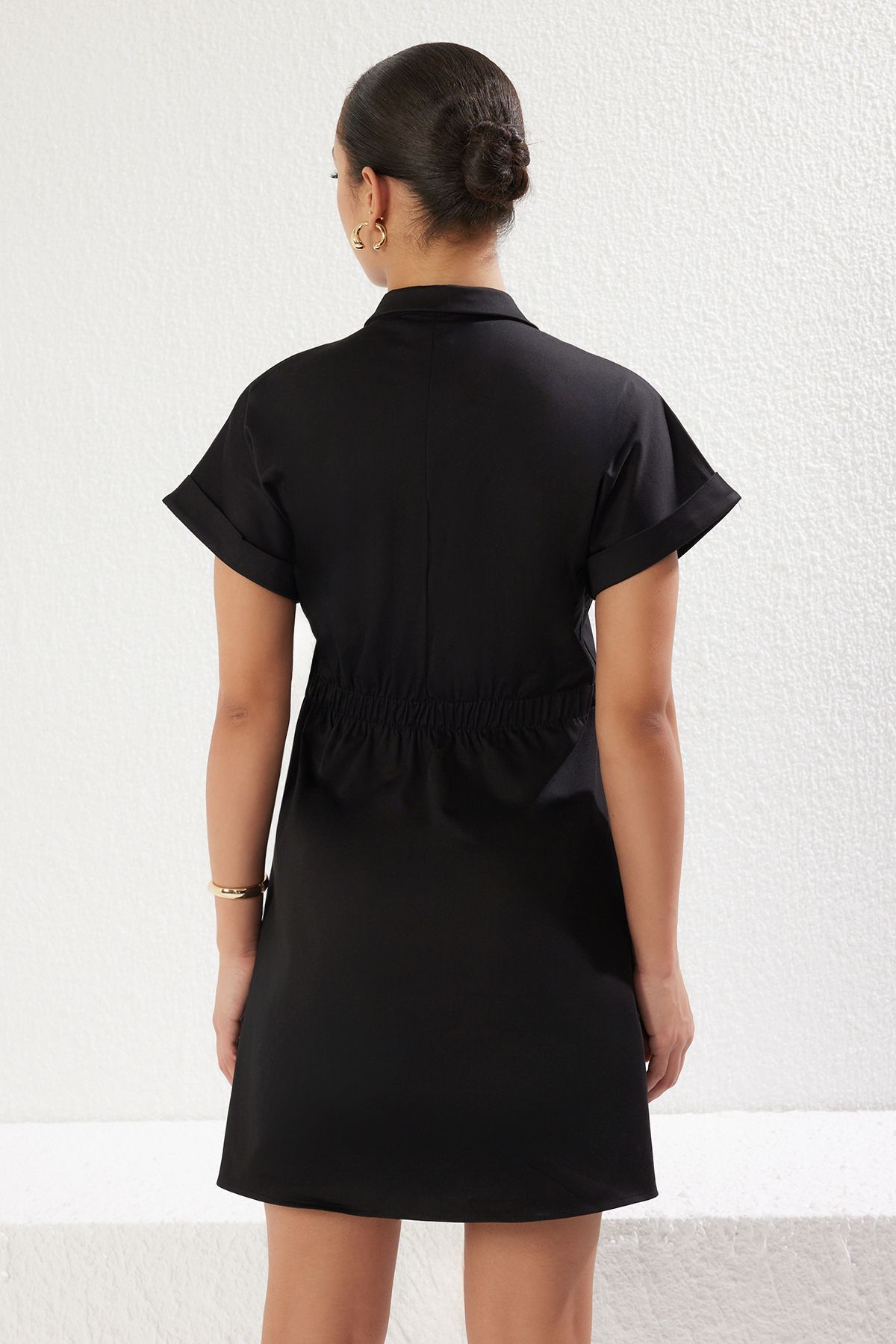 Trendyol Collection-Black Cotton Satin Mini Woven Shirt Dress Twoss25El00129 7
