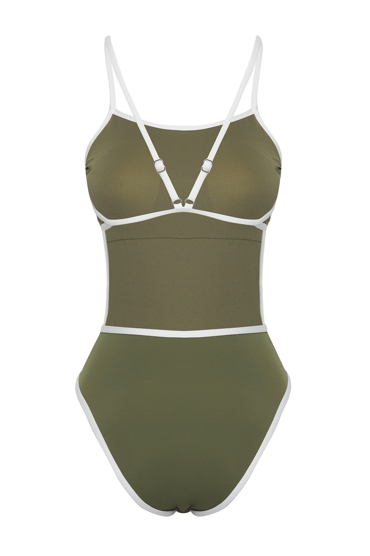 Trendyol Collection-Tbess25Ma00074 Model Khaki Halter Collar Ribbed Swimsuit 6