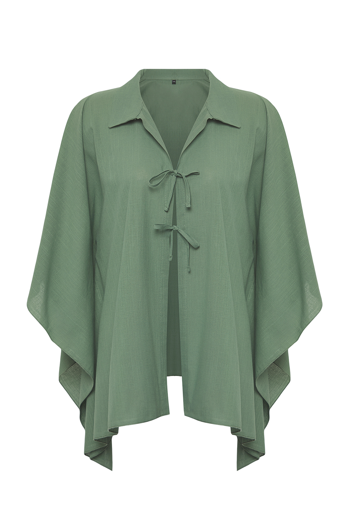 Trendyolmilla  Haki Dokuma Bağlama Detaylı Maxi Plaj Gömlek TBESS25GO00010 - Görsel 6