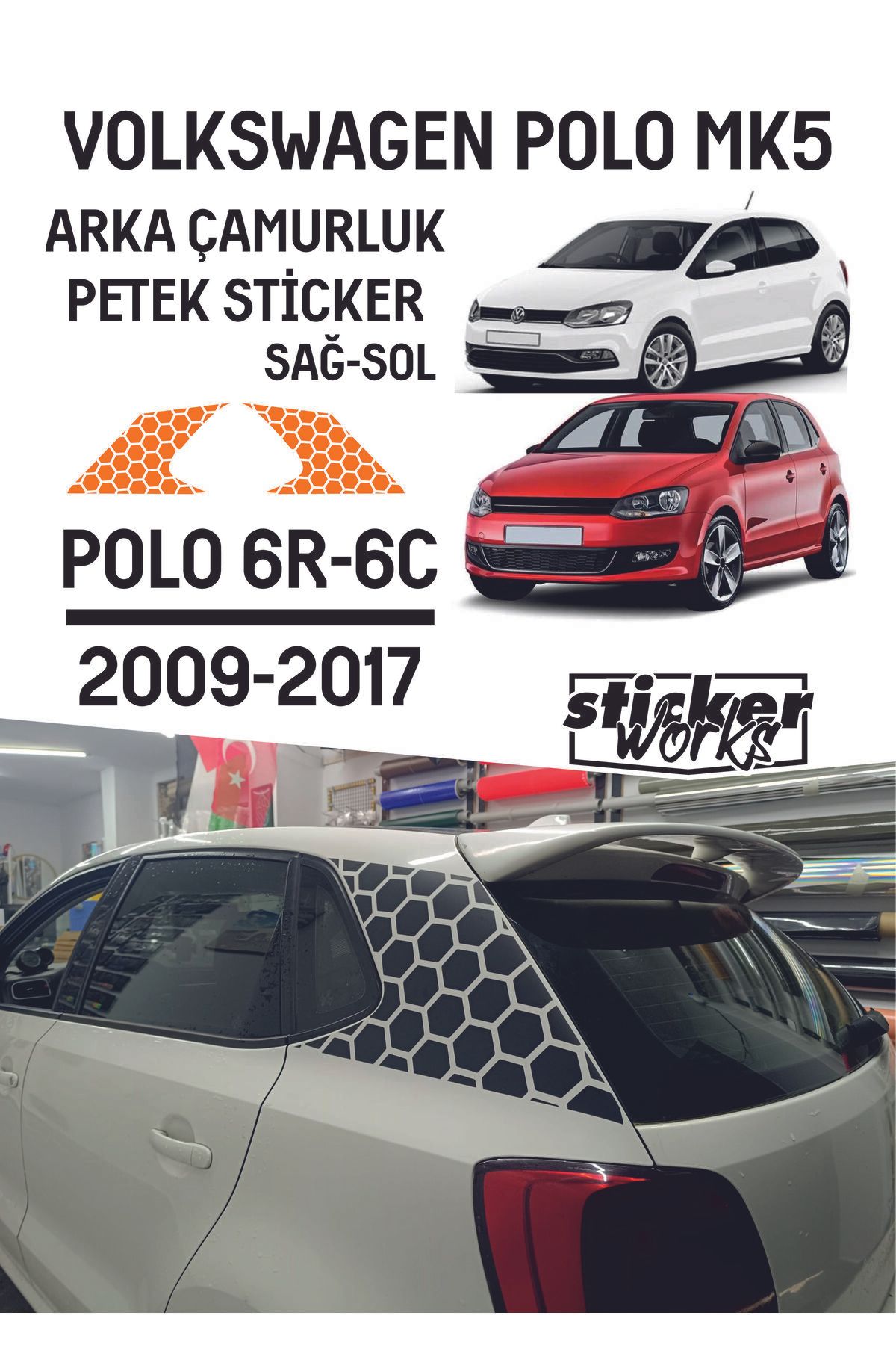 Sticker Works Vw Polo Arka Çamurluk Petek Sticker - Turuncu