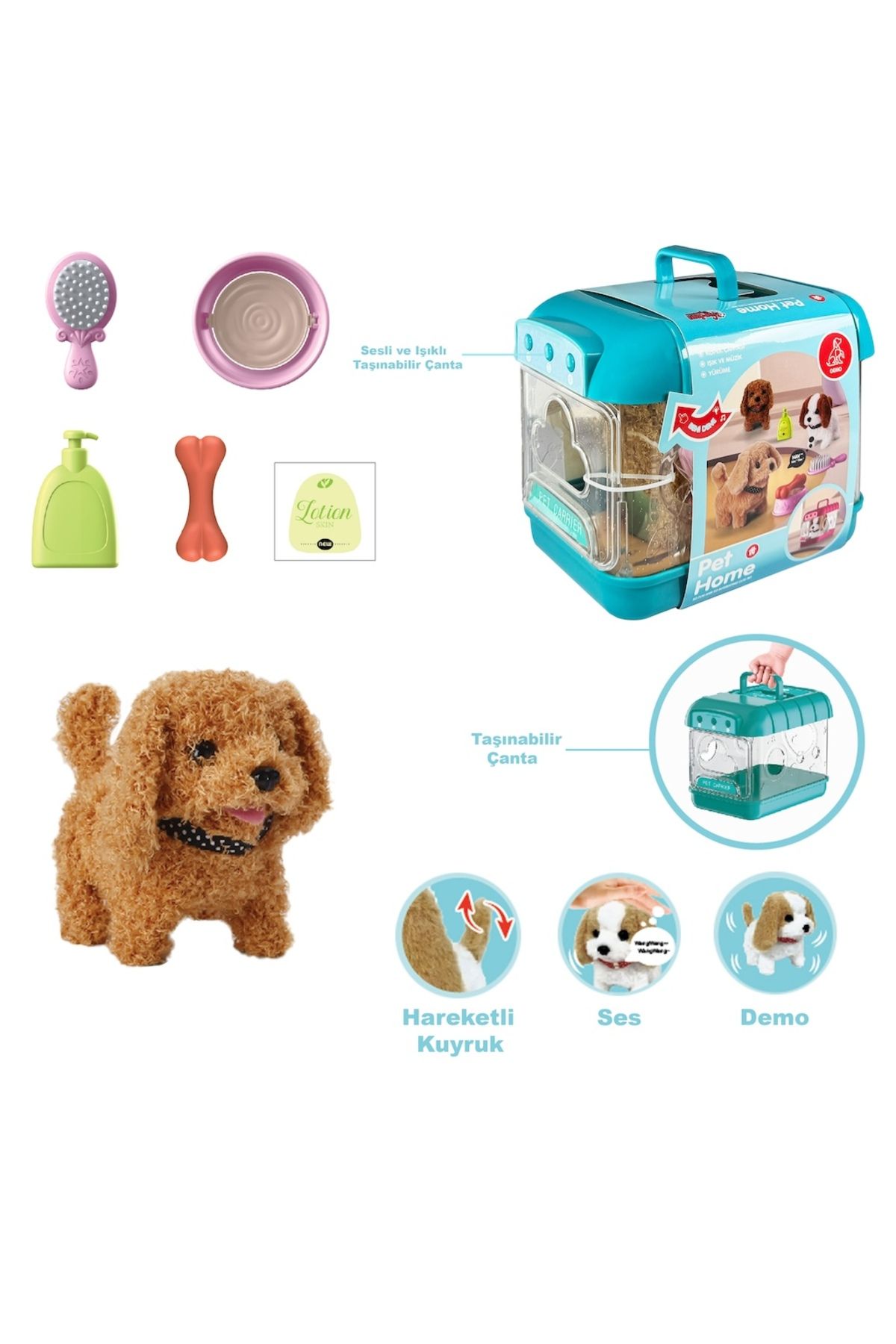 Tower Toys Hareketli Köpek ve Işıklı Sesli Şeffaf Kafes Seti Pet Home