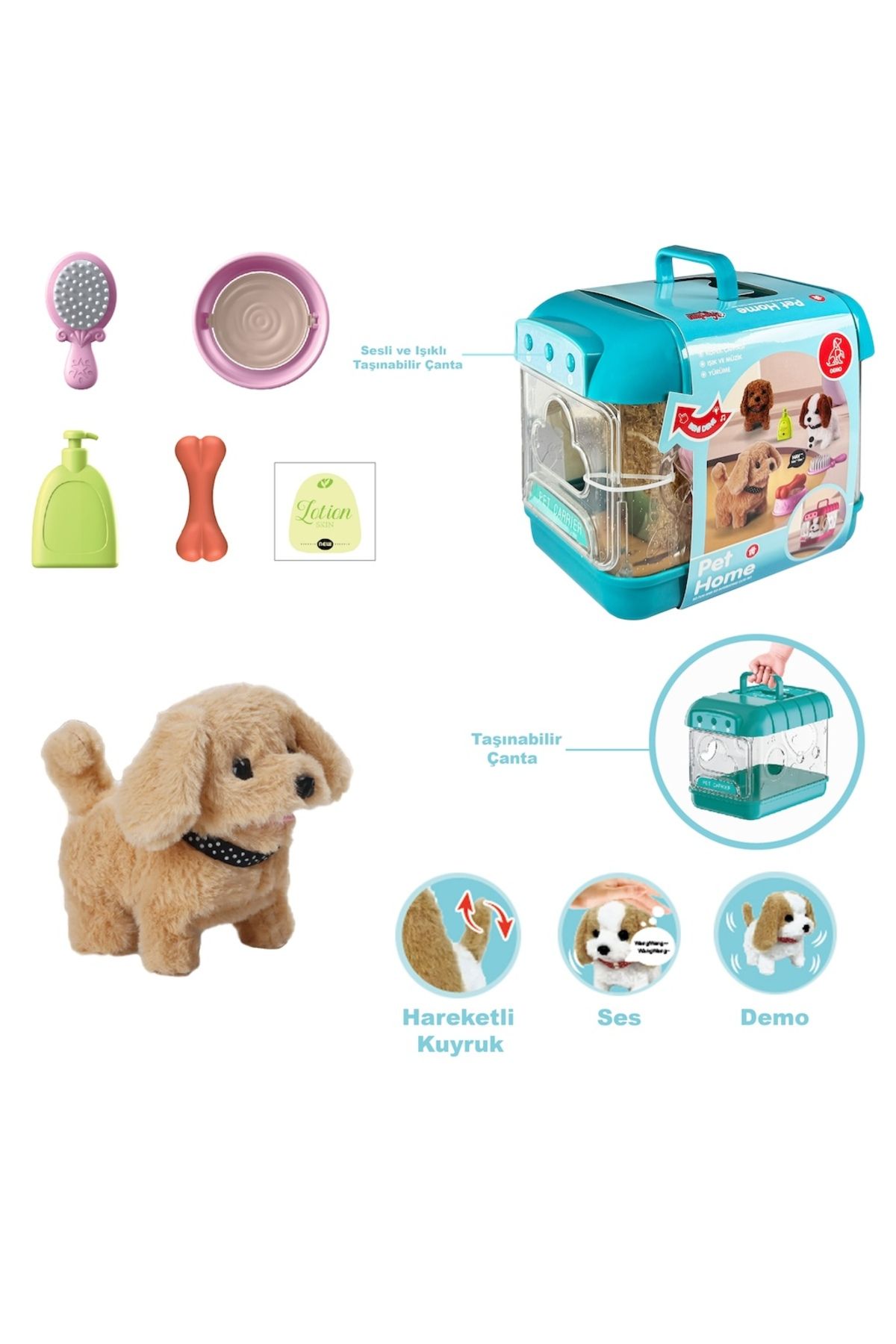 Tower Toys Hareketli Köpek ve Işıklı Sesli Şeffaf Kafes Seti Pet Home