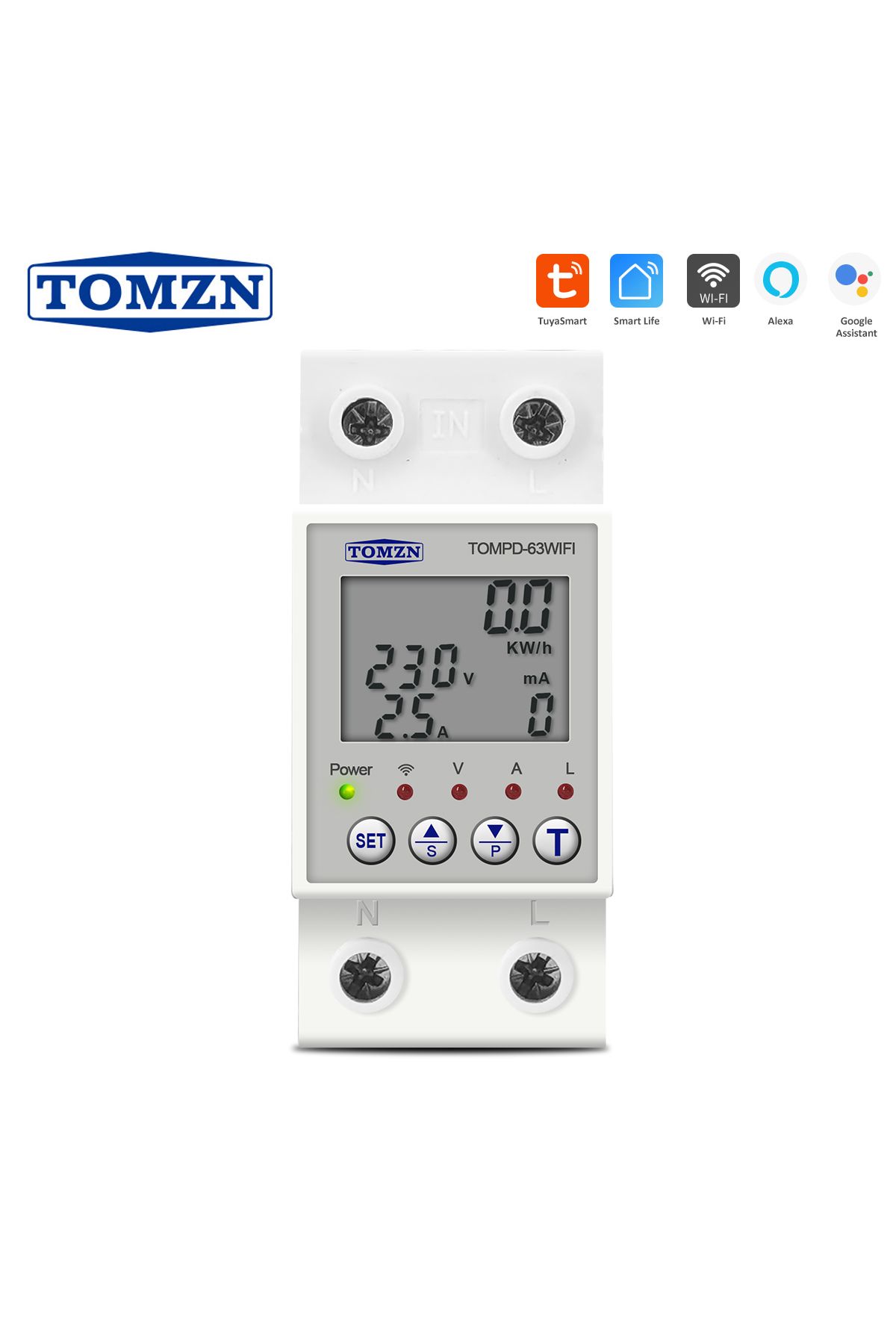 TOMZN-1-63a Reclosable Smartlife Tuya Wifi Circuit Breaker 63a 110v 220v Energy Meter Metering Timer With 1