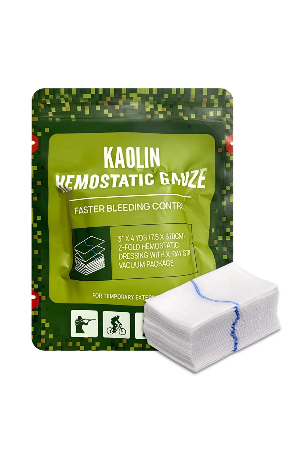 Choice-7.5x 370cm Hemostatic Kaolin Gauze Combat Emergency Trauma Z-fold Soluble For Ifak Tactical First Ai 7