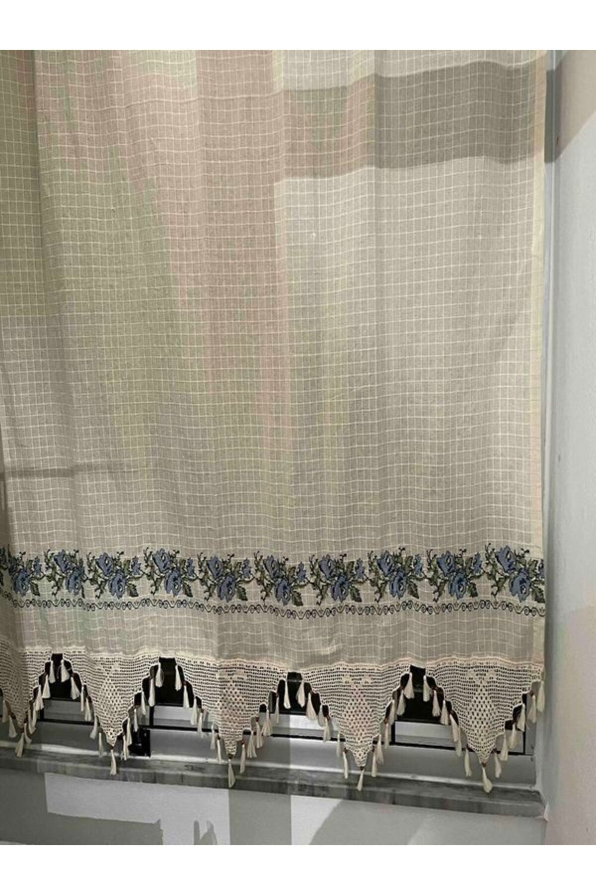 PAZARSEN-Cross Stitched Bodrum Curtain Cross Stitched Hand Lace Curtain 2