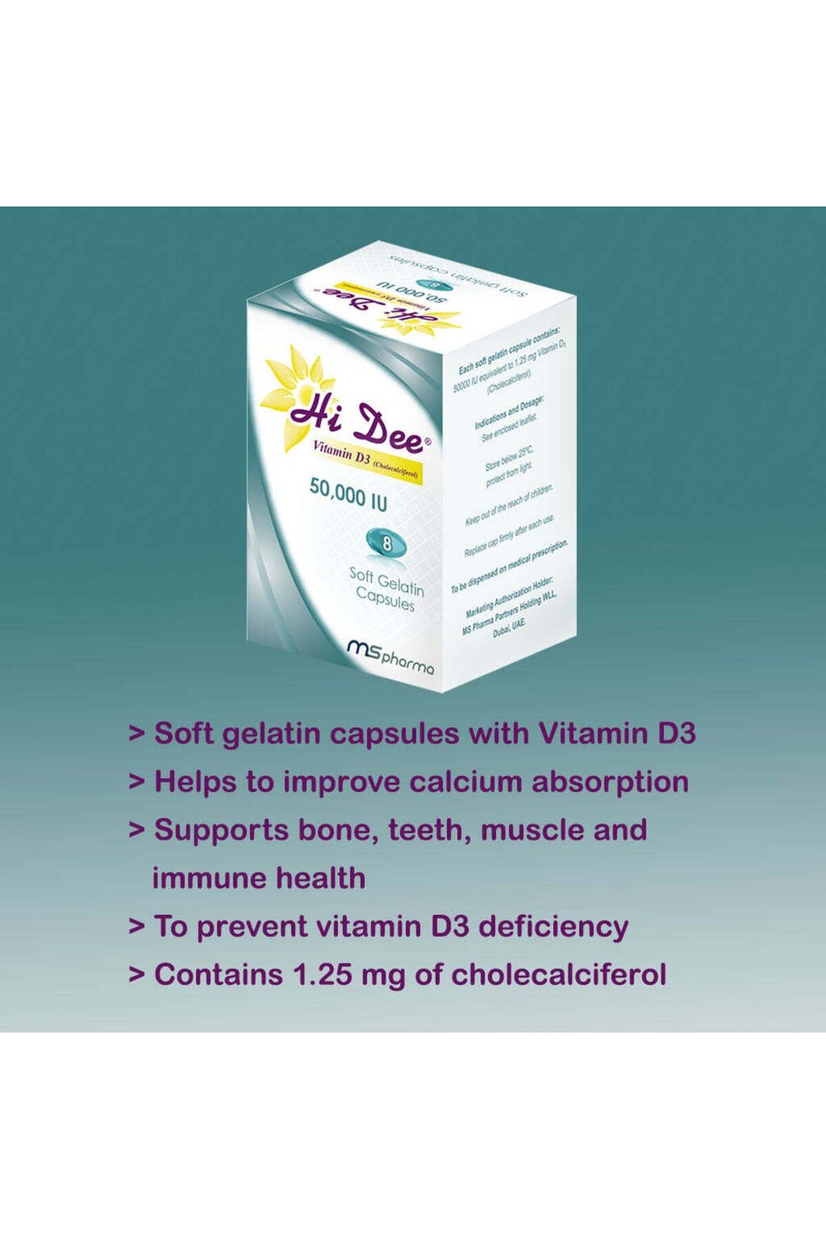 HI DEE-Vitamin D3 50000 IU Soft Gelatin Capsules 8's 2