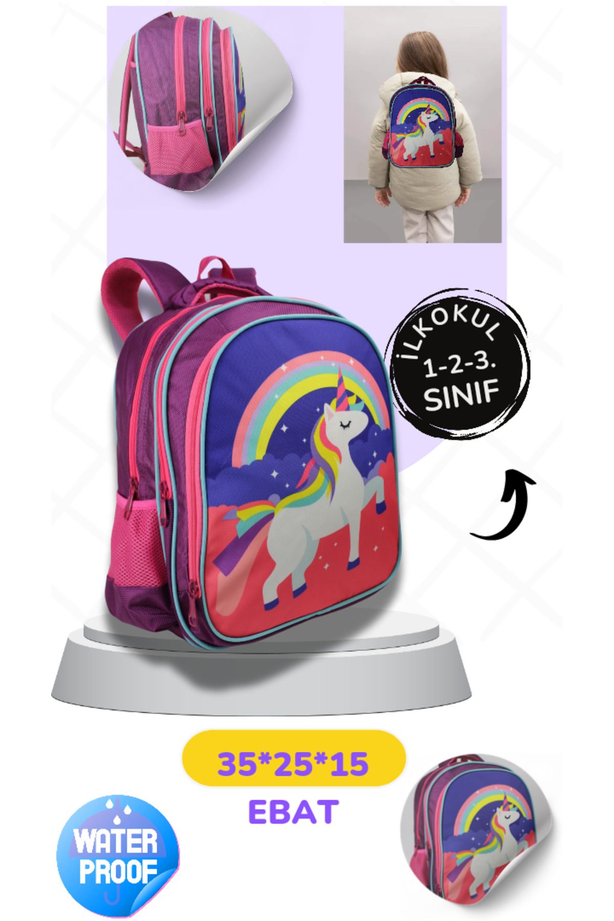 Bagify Kız İlkokul sırt çantası unicorn model