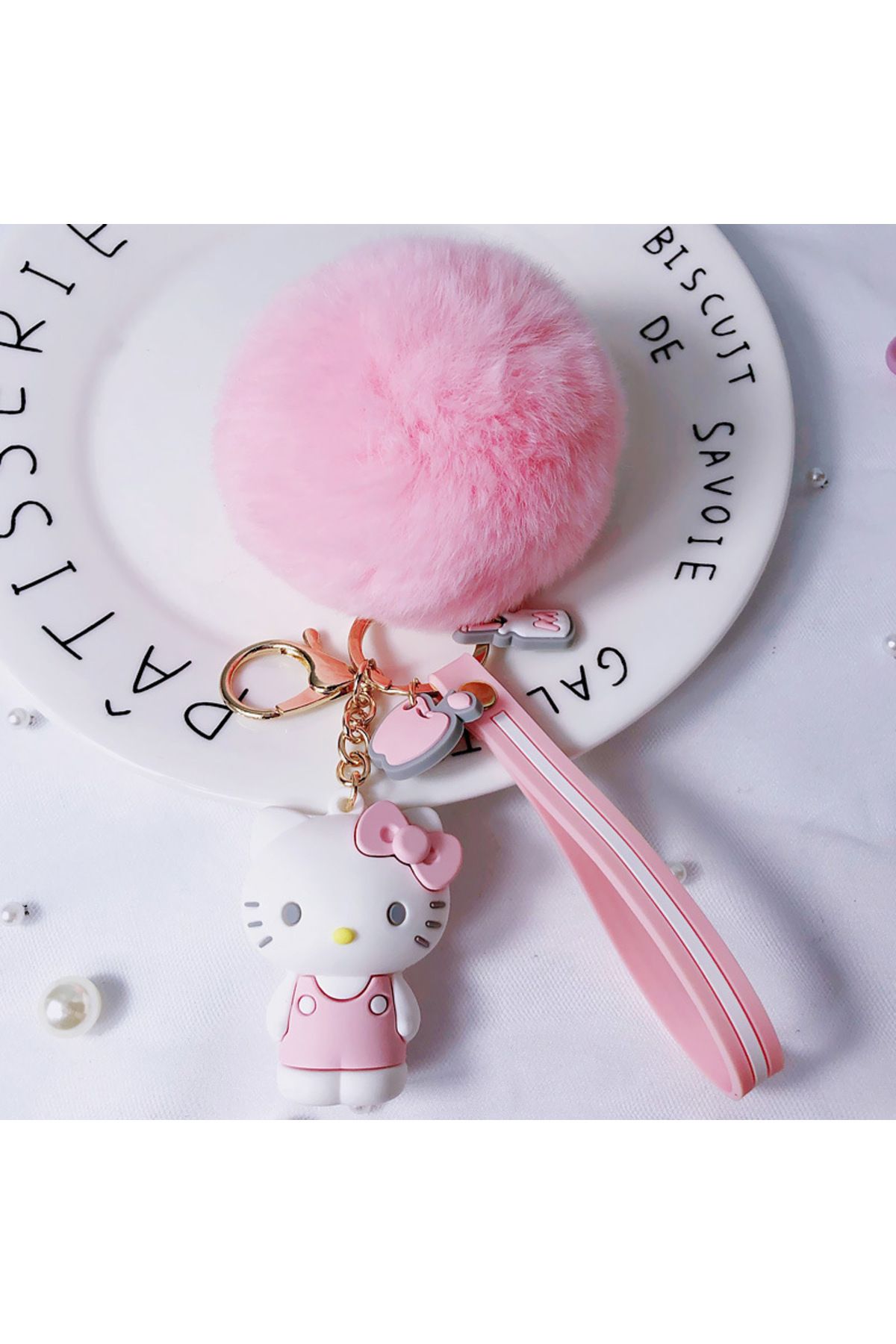 Choice-Kitty Hello Kitty Sanrio Kuromi Penguin Frog Dog Cat Cute Keychains With Fluffy Rabbit Fur Ball Wome 1