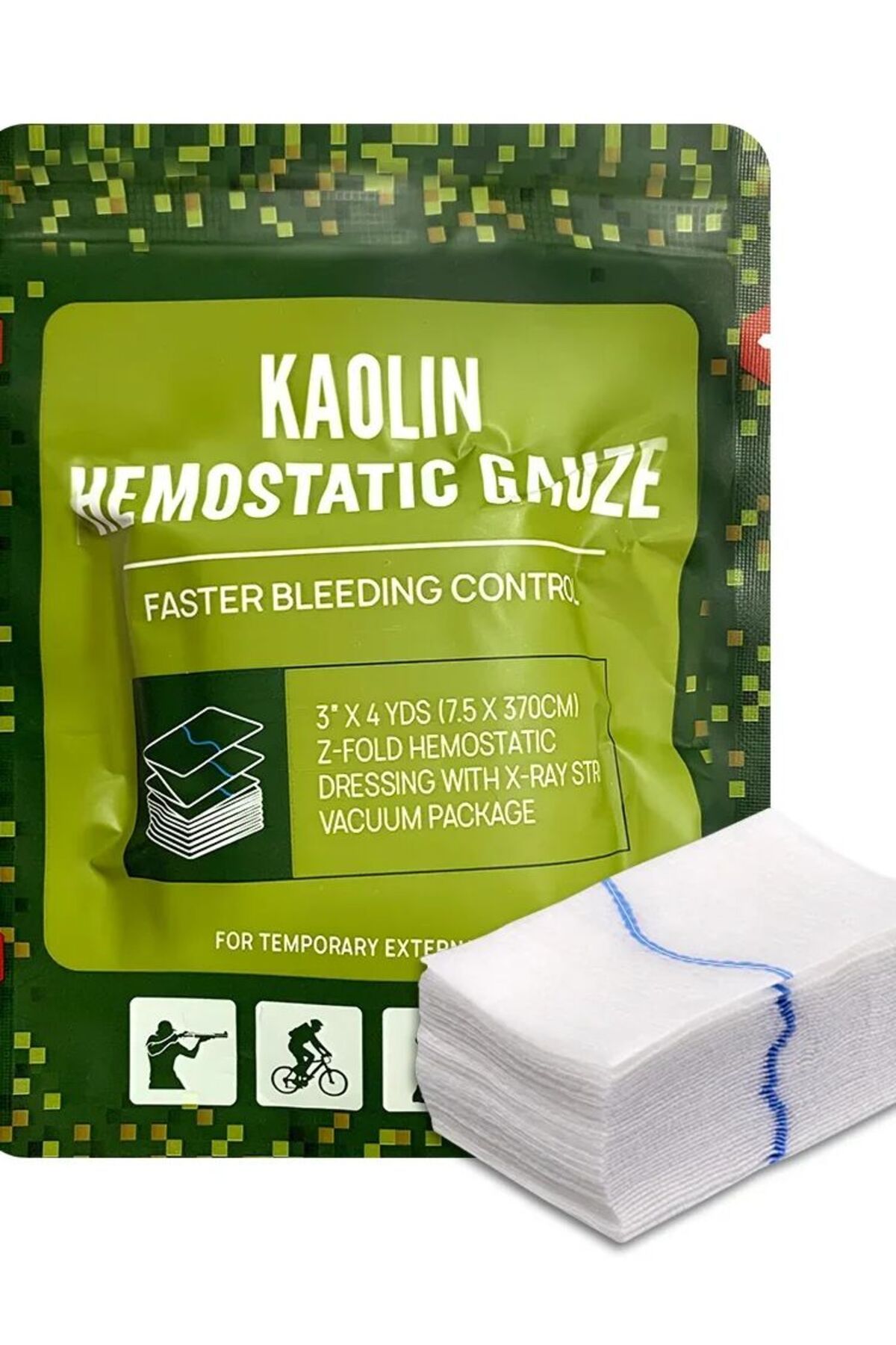 Choice-7.5x 370cm Hemostatic Kaolin Gauze Combat Emergency Trauma Z-fold Soluble For Ifak Tactical First Ai 8