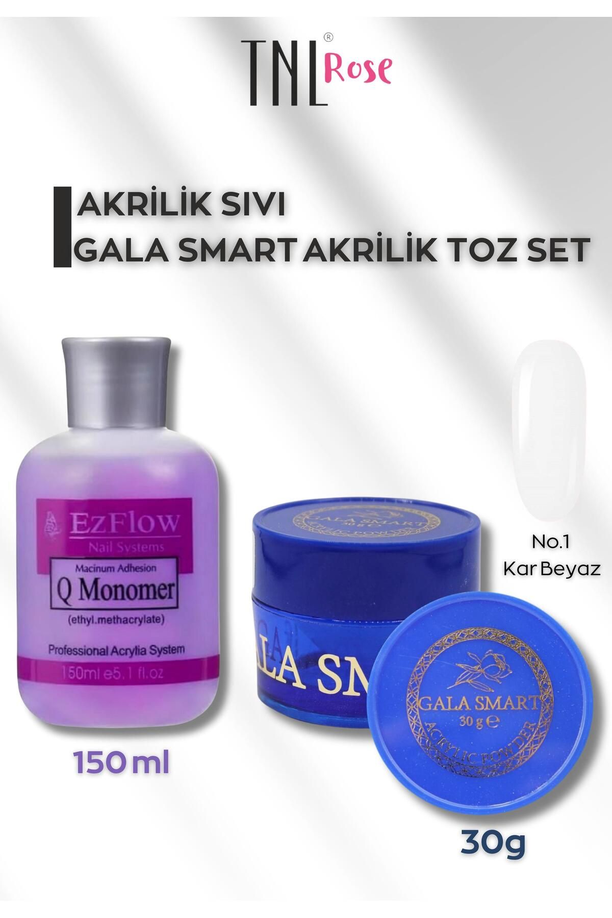 gala smart TNL ROSE Akrilik Set 150 Ml Akrilik Sıvı Ve 30g Gala Akrilik Toz Set Kolay Protez Tırnak Yapım Seti