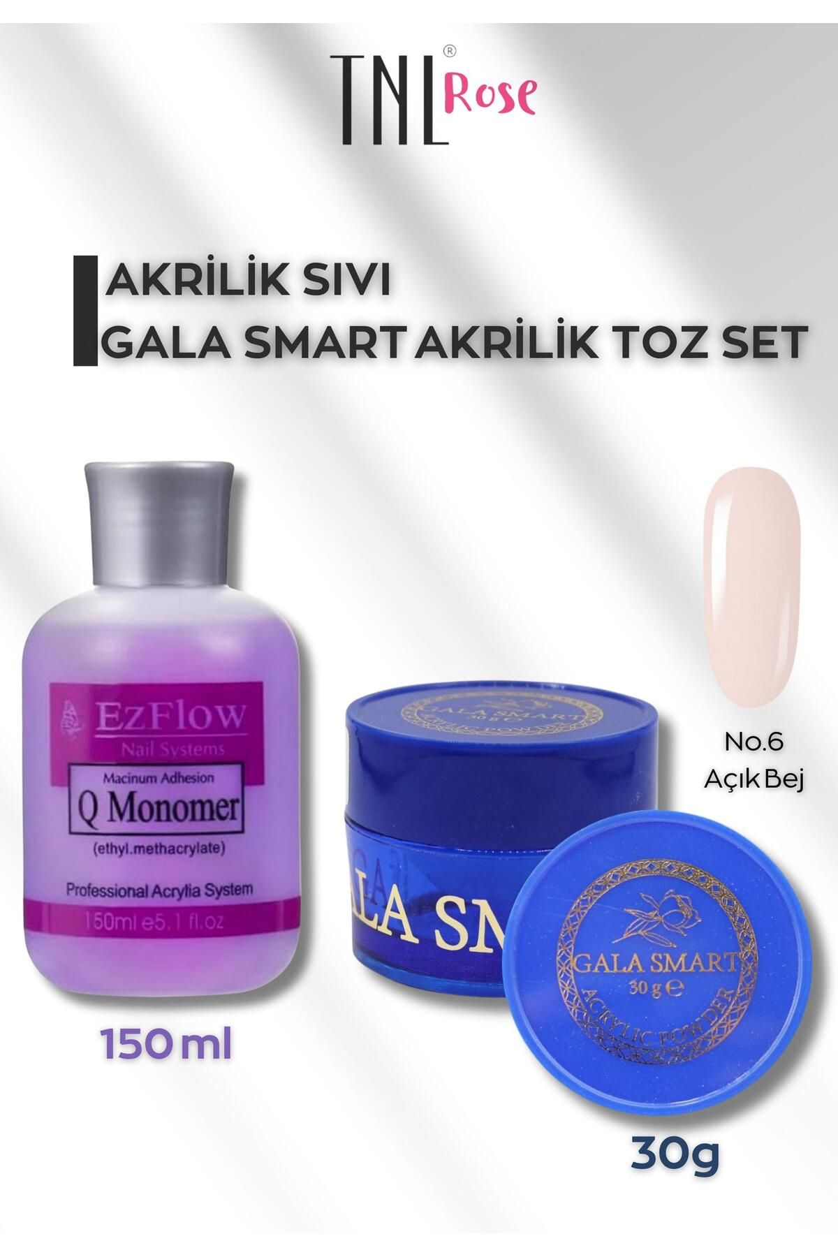 gala smart TNL ROSE Akrilik Set 150 Ml Akrilik Sıvı Ve 30g Gala Akrilik Toz Set Kolay Protez Tırnak Yapım Seti