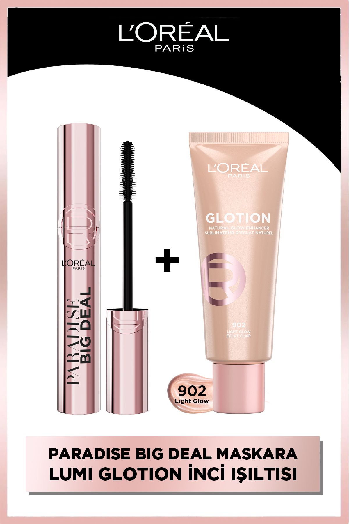 L'Oreal Paris Paradise Big Deal Maskara & Glotion 902 Light Glow Highlighter, Likit Aydınlatıcı