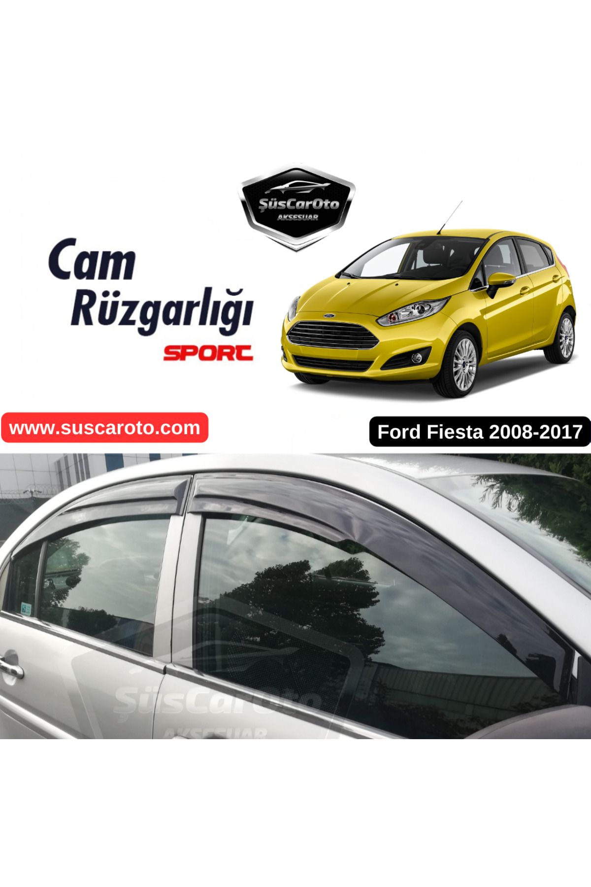 caralp Ford Fiesta 2008-2017 Uyumlu Mugen Cam Rüzgarlığı Seti Piano Black 4'lü İthal