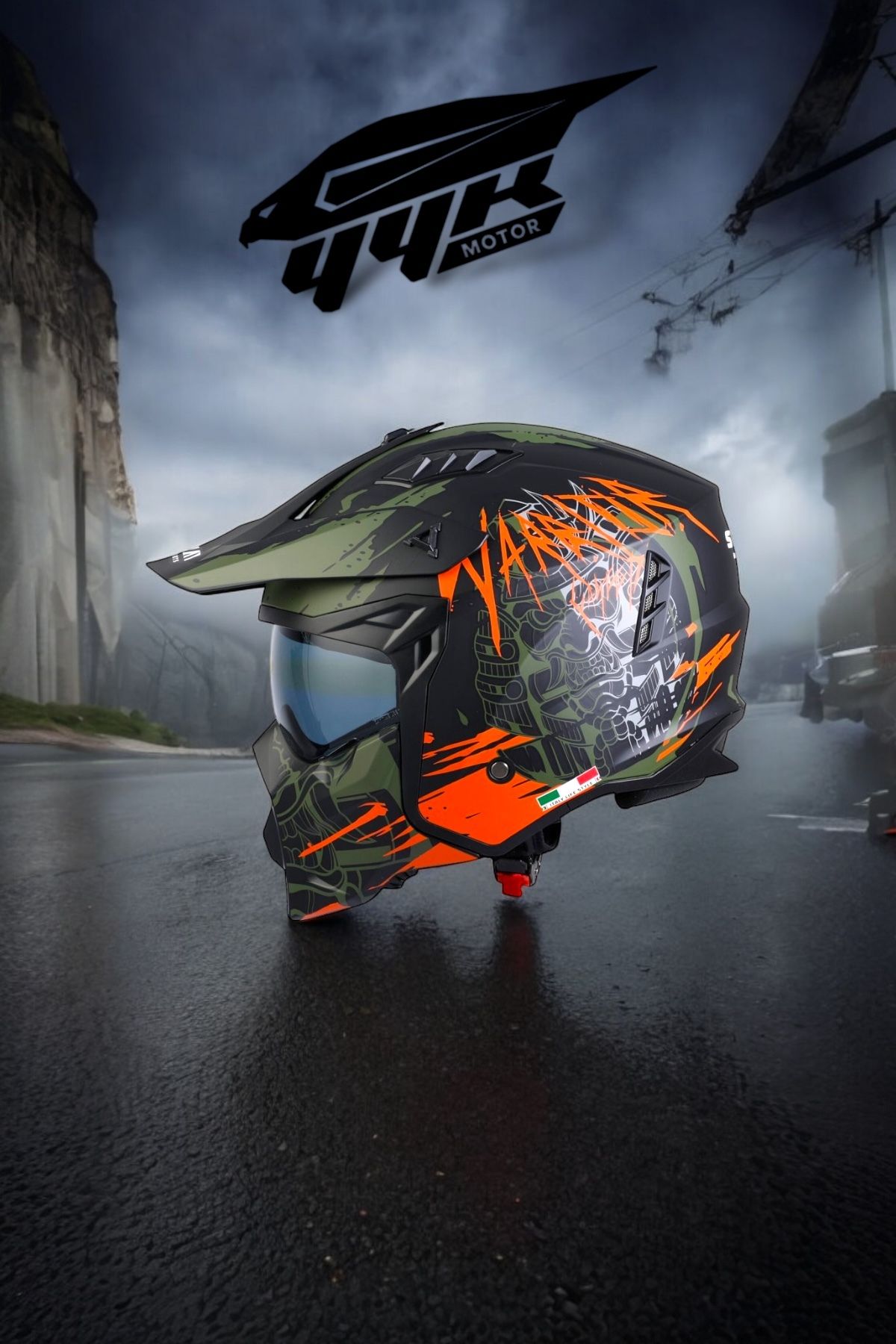 yyk SW X1-X SEUL WARRIOR Mat Siyah Army Orange Modüler Yarım Açık Tam Kask