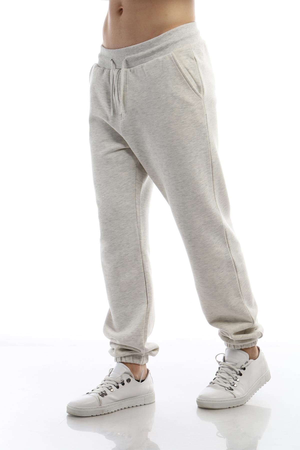 Erkek 3 Iplik Şardonlu Eşofman Altı Kar Melanj