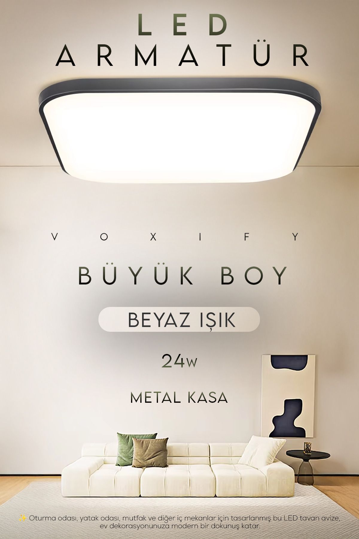 Voxify 24w Büyük Boy Antrasit Renk Kasa Tavana Sıfır Led Avize Salon Banyo Balkıon Koridor Aydınatlma