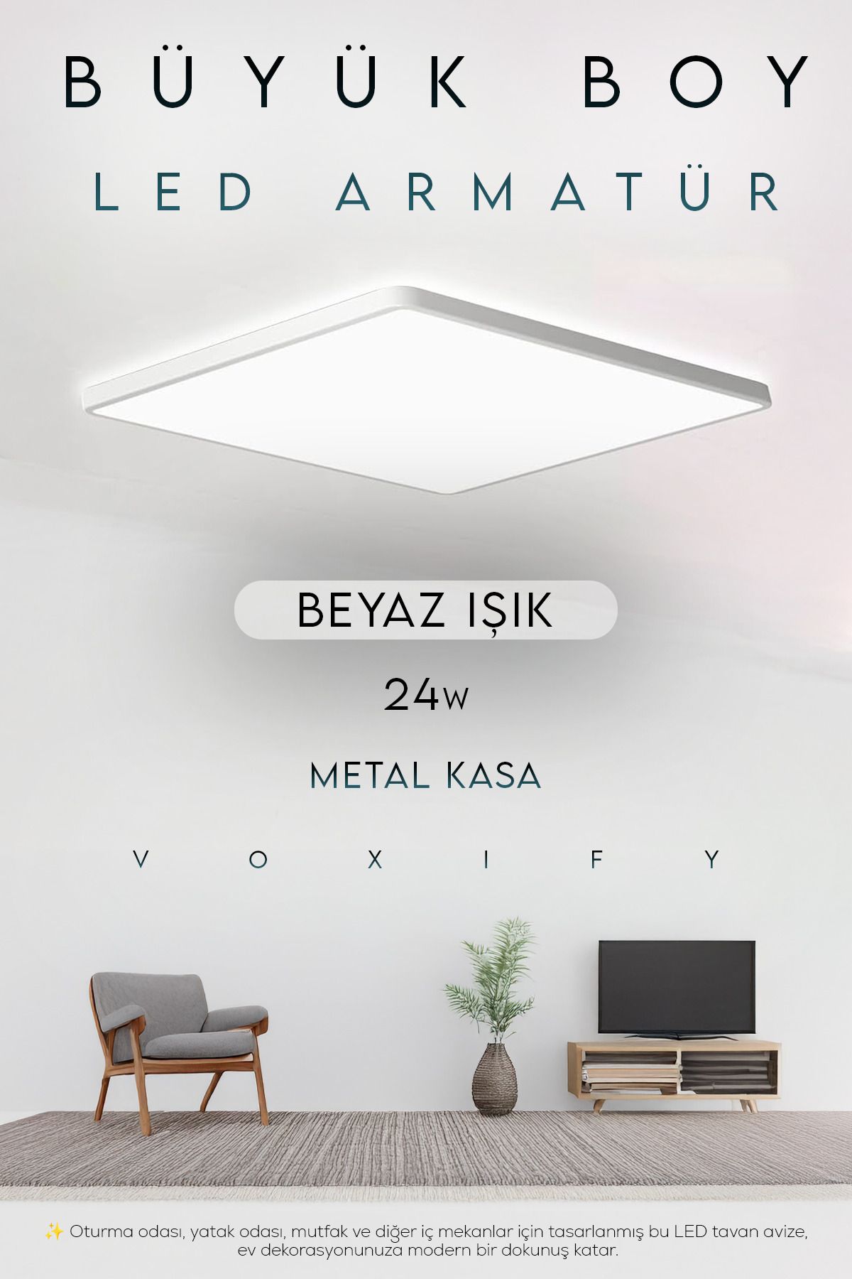 Voxify 24w Kare Tavana Sıfır Led Plofenyer Avize Armatür Banyo Tuvalet Balkon Led Glop Armatürü Beyaz Işık