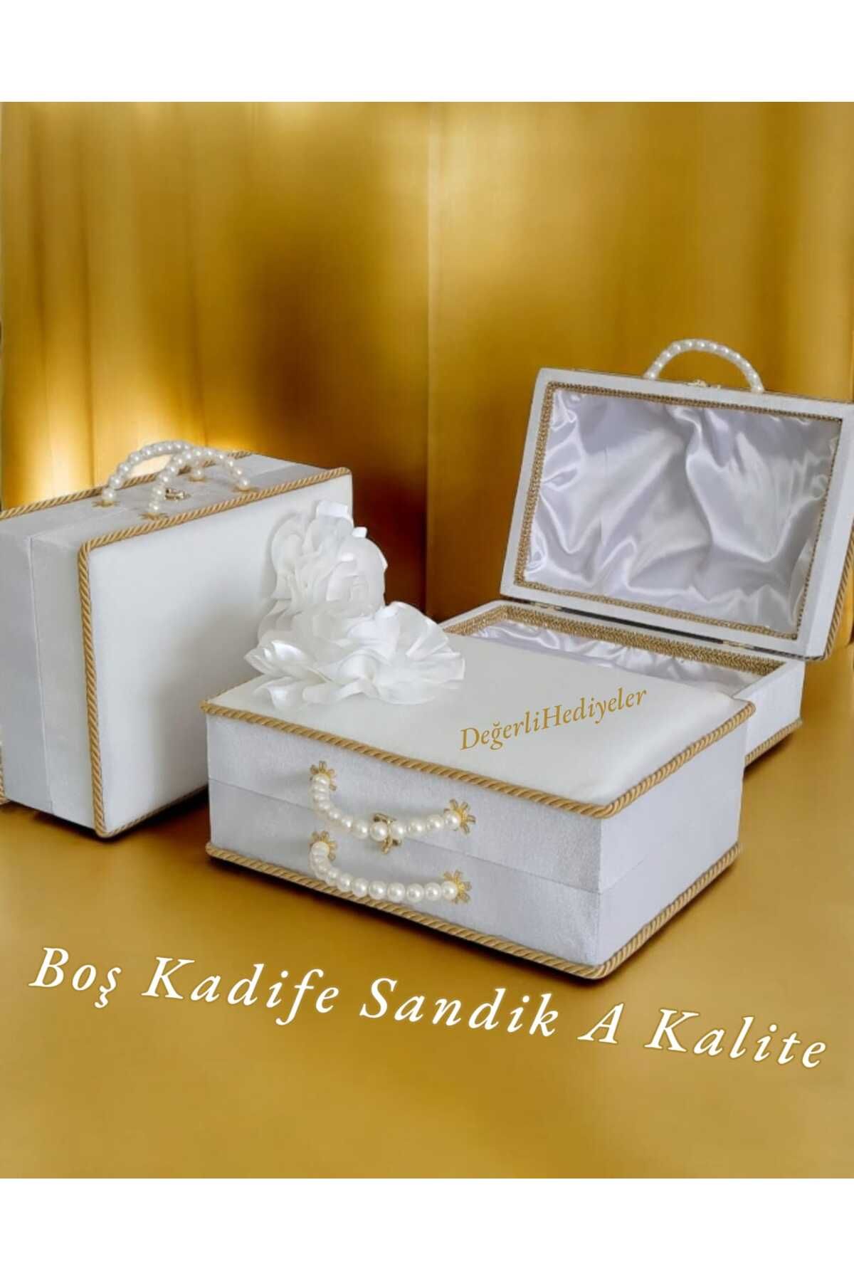 GÜLSEMALİ KREM Lüks Kaliteli Kadife Çantalı Sandık Çeyiz Sandığı Boş Gelin Damat Bohçası Özel Sandık