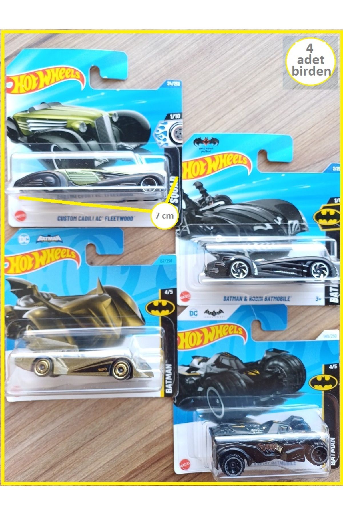 OYUNCAKSAHİLİ Metal Araba Seti 4 Adet Birden Wheels Model Koleksiyon Batmobil Demir Batmobıl Bat-Man Set