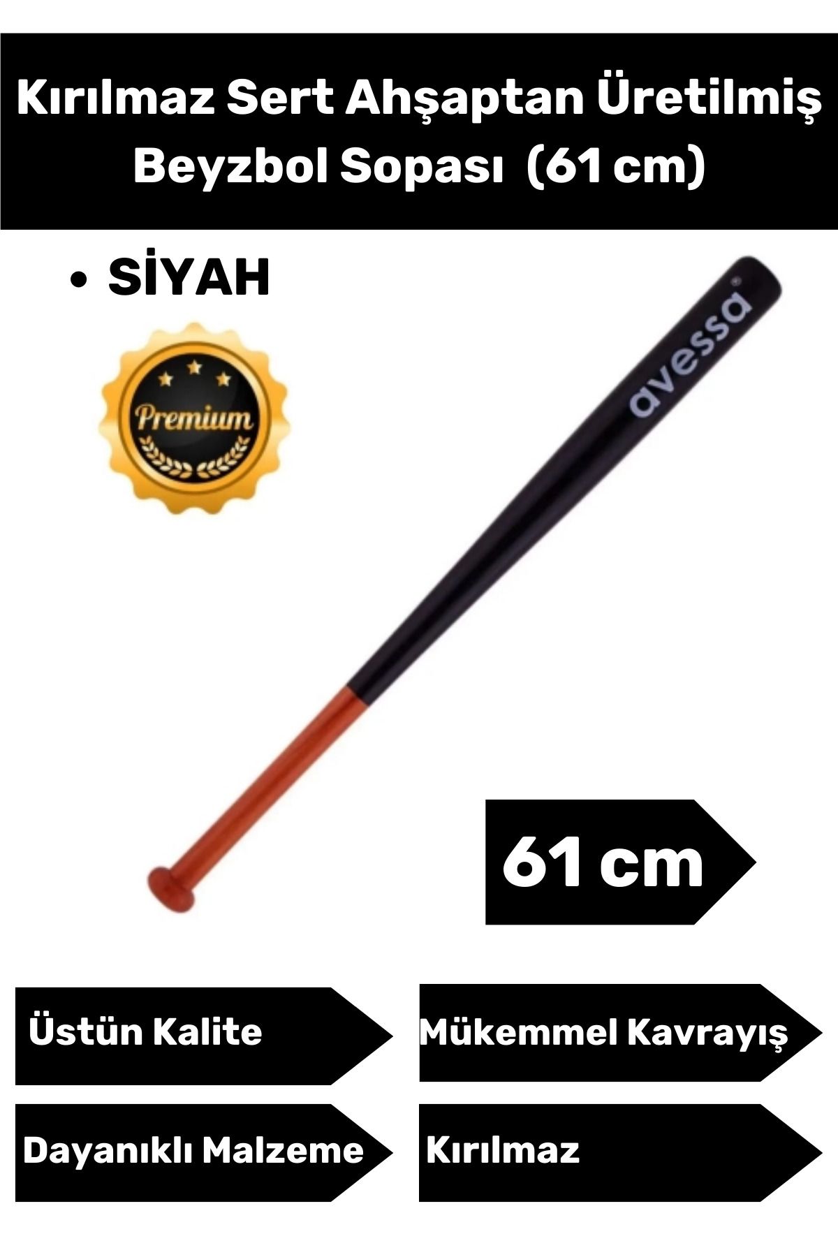 chesstra Premium Özel Seri Kırılmaz Dayanıklı Kaliteli Ahşap Baseboll Beyzbol Sopası 61 Cm
