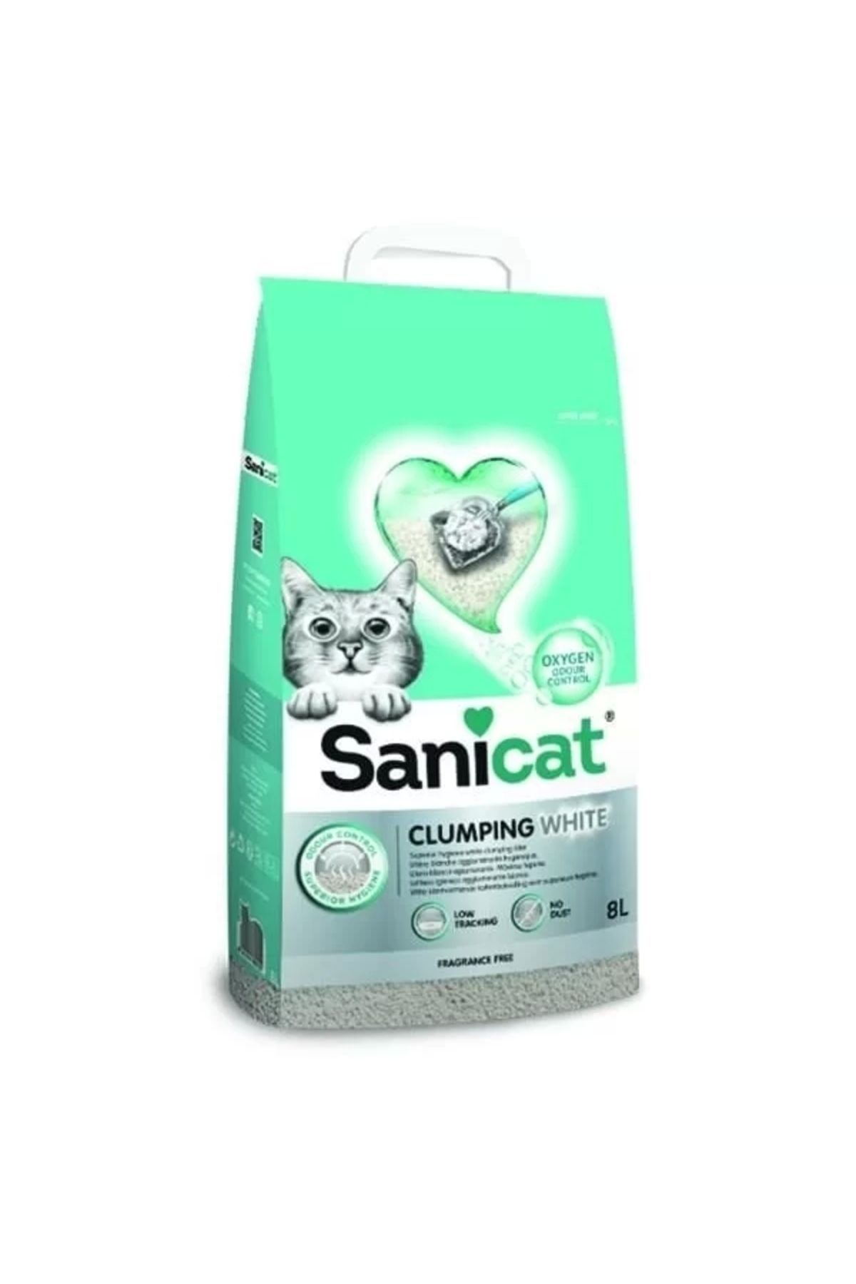 Sanicat Clumping White Oksijen Kontrol Süper Topaklanan Kedi Kumu 8 Lt