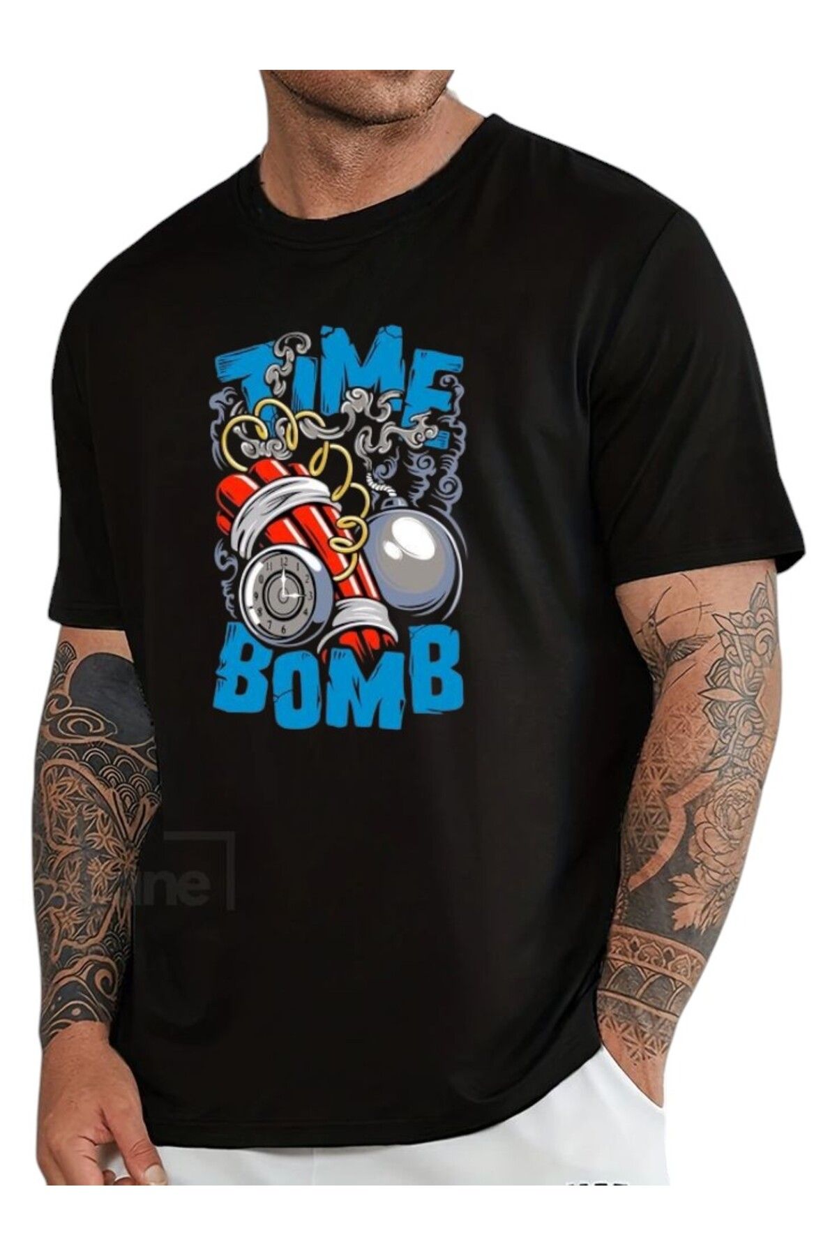 BLACKUMAY Tıme Bomb Siyah Bisiklet Yaka oversize T-shirt