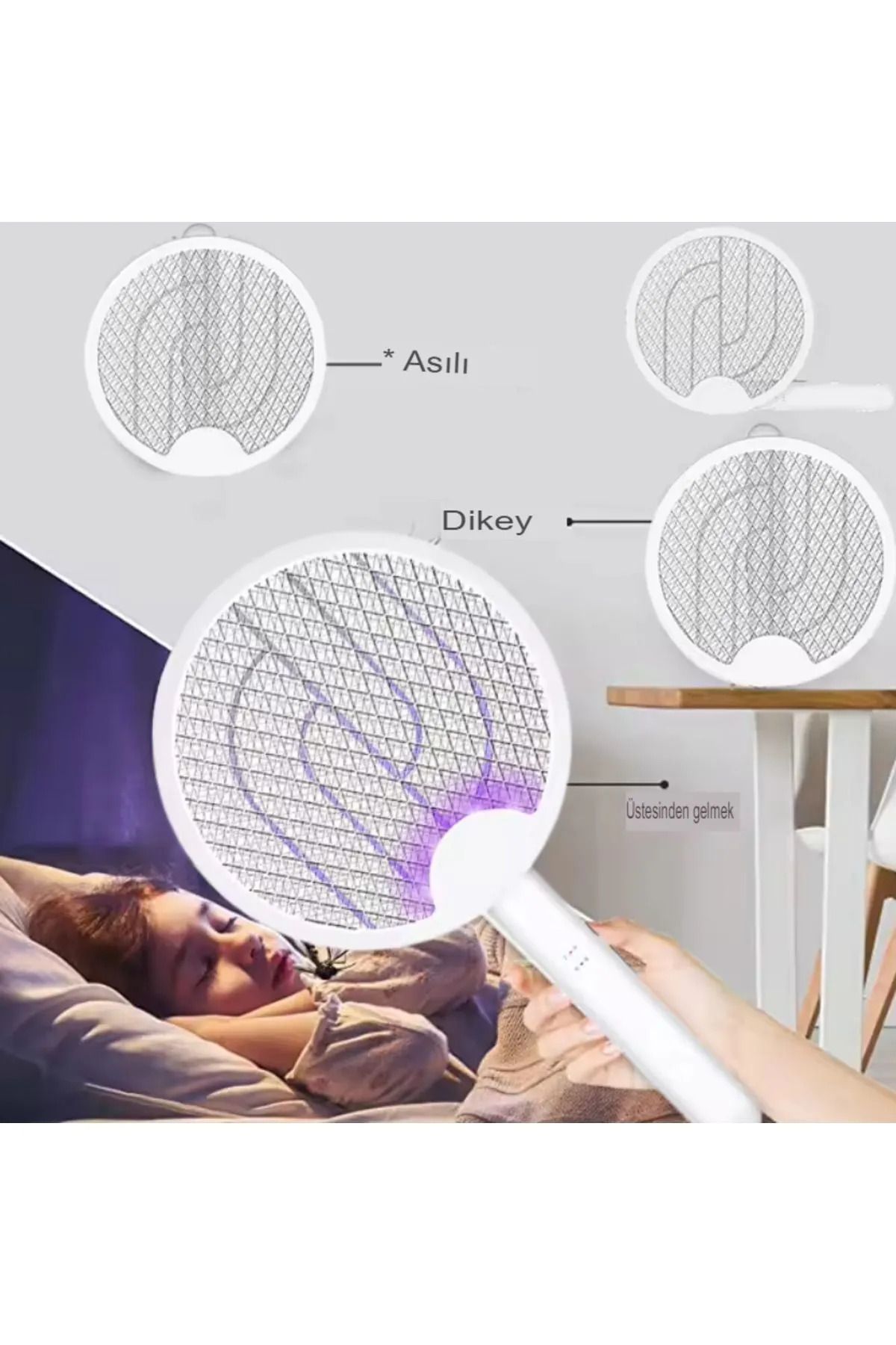 TeknoClass Katlanabilir Şarjlı Uv Işıklı Elektrikli Sivrisinek Öldürücü Raket Sinek Öldürücü Sinek savar