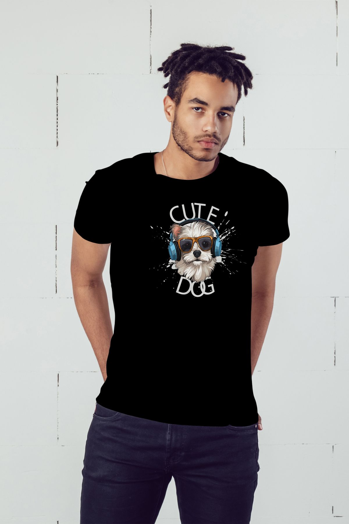 cc collection Cute Dog Baskılı Erkek Oversize T-shirt