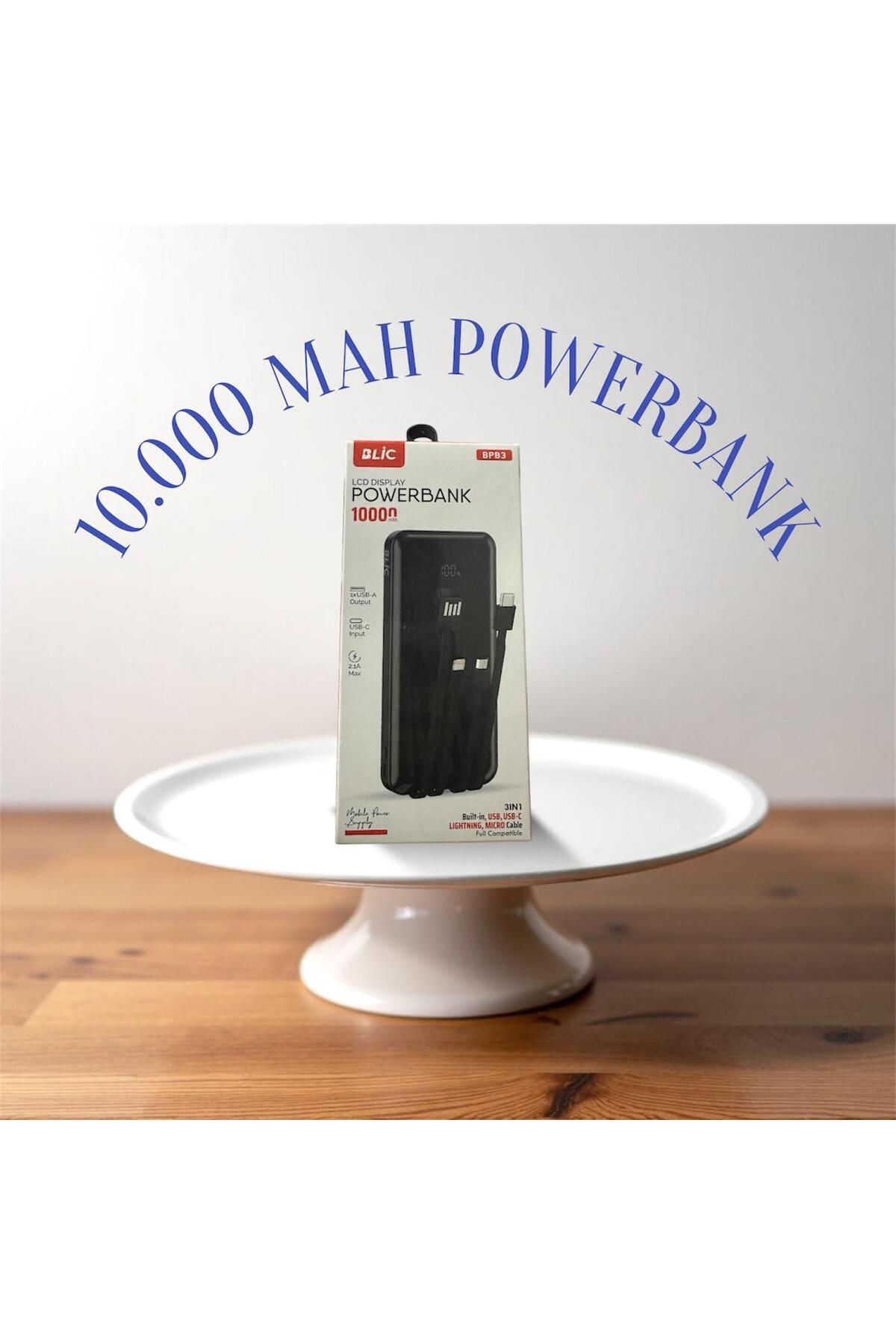 CARNIVAL LAND 10.000 Mah. Dijital Göstergeli Dahili Çoklu Kablolu Powerbank Siyah Taşınabilir Şarj Cihazı Blic