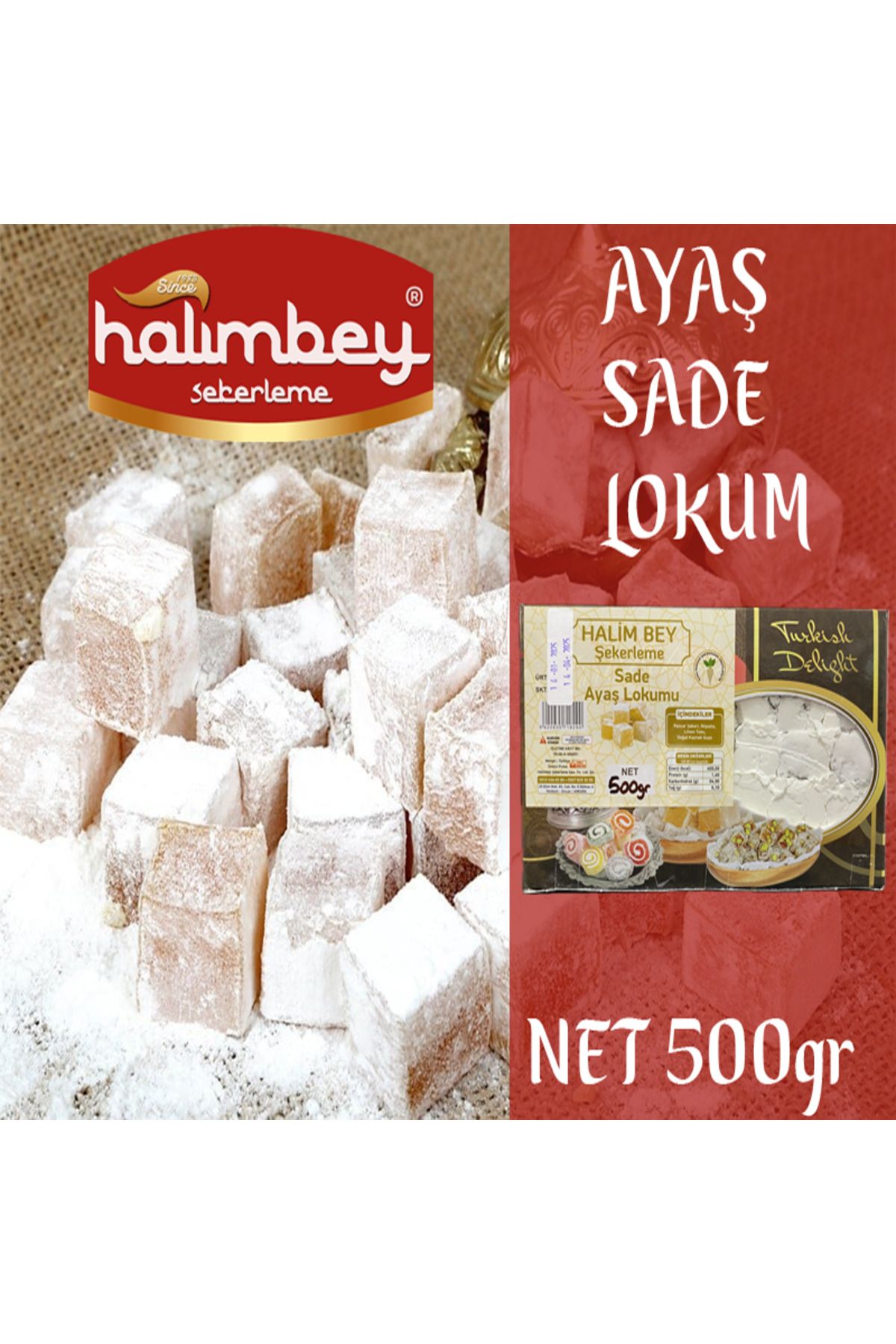 HALİMBEY ŞEKERLEME Sade Meşhur Ayaş Lokumu 500gr