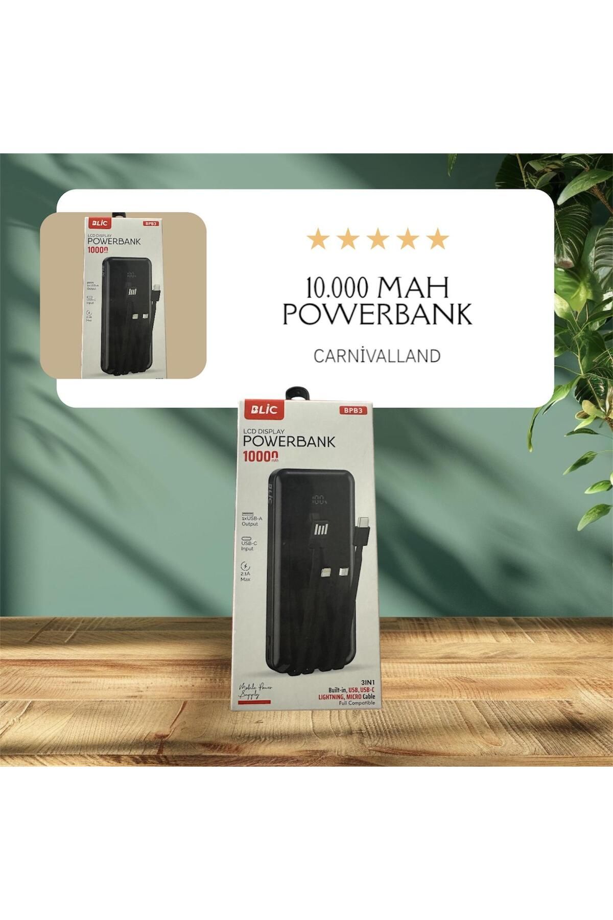 CARNIVAL LAND LCD DİSPLAY POWERBANK 10000 MAH DİJİTAL GÖSTERGELİ KABLOLU HIZLI ŞARJ 1 ADET