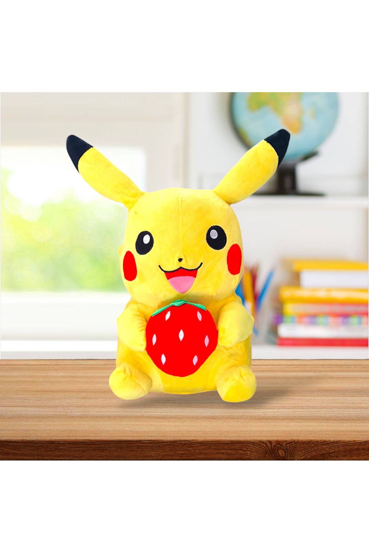 NB market Pokemon Pikachu peluş oyuncak 40cm çilek tutan Pikachu büyük boy